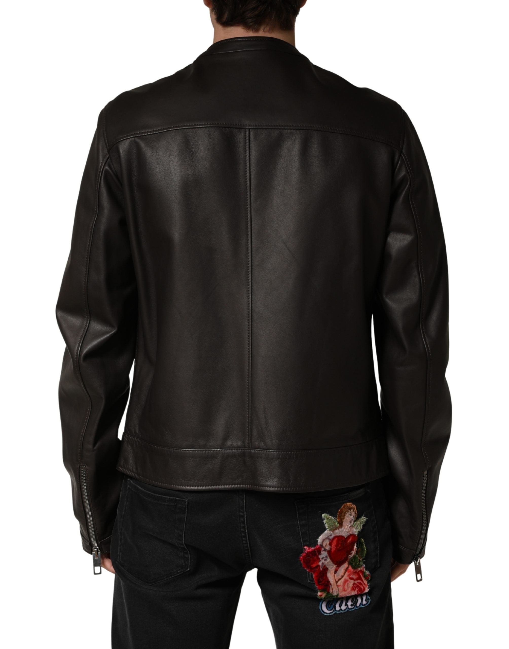 Dolce & Gabbana Black Lambskin Leather Zipper Biker Jacket