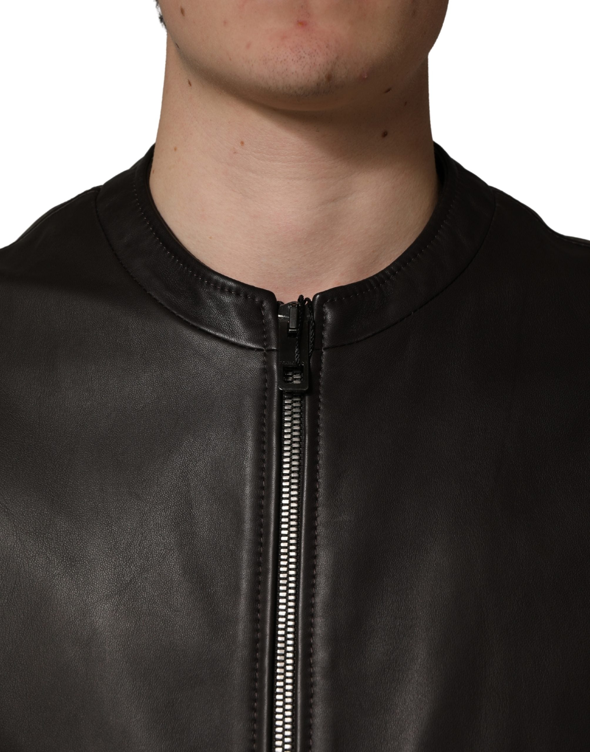 Dolce & Gabbana Black Lambskin Leather Zipper Biker Jacket