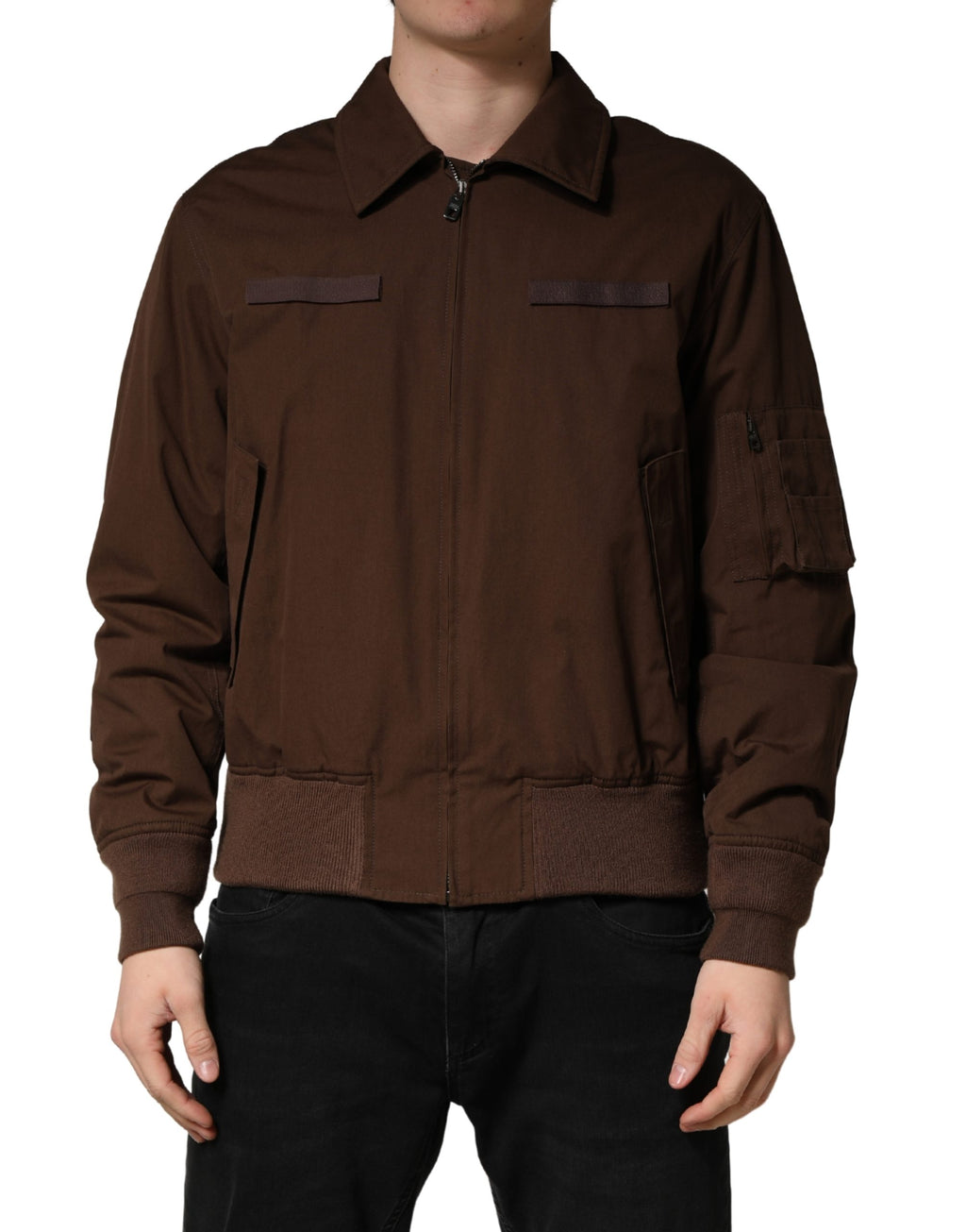 Dolce & Gabbana Brown Cotton-Stretch Bomber Jacket with Full Zip