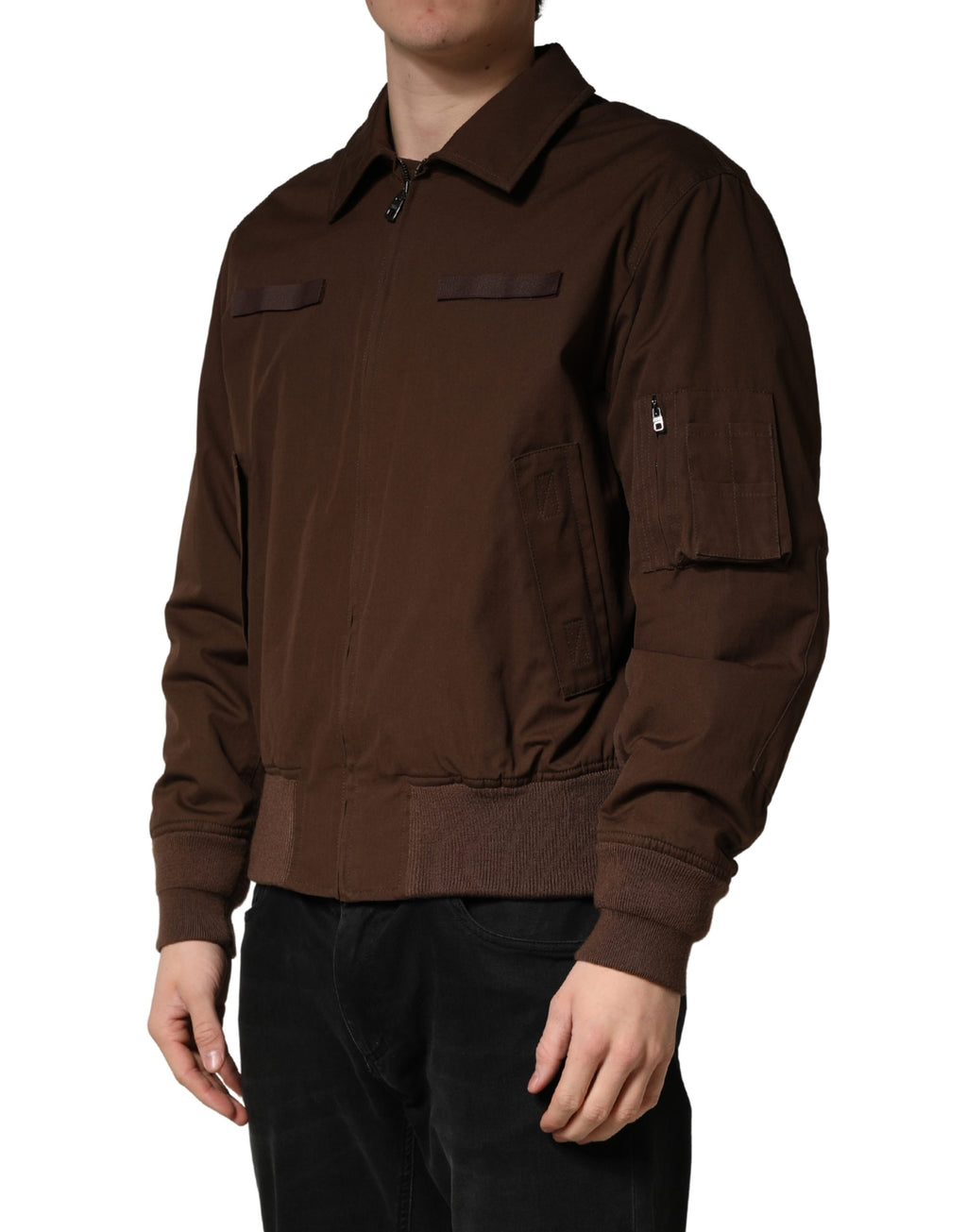 Dolce & Gabbana Brown Cotton-Stretch Bomber Jacket with Full Zip