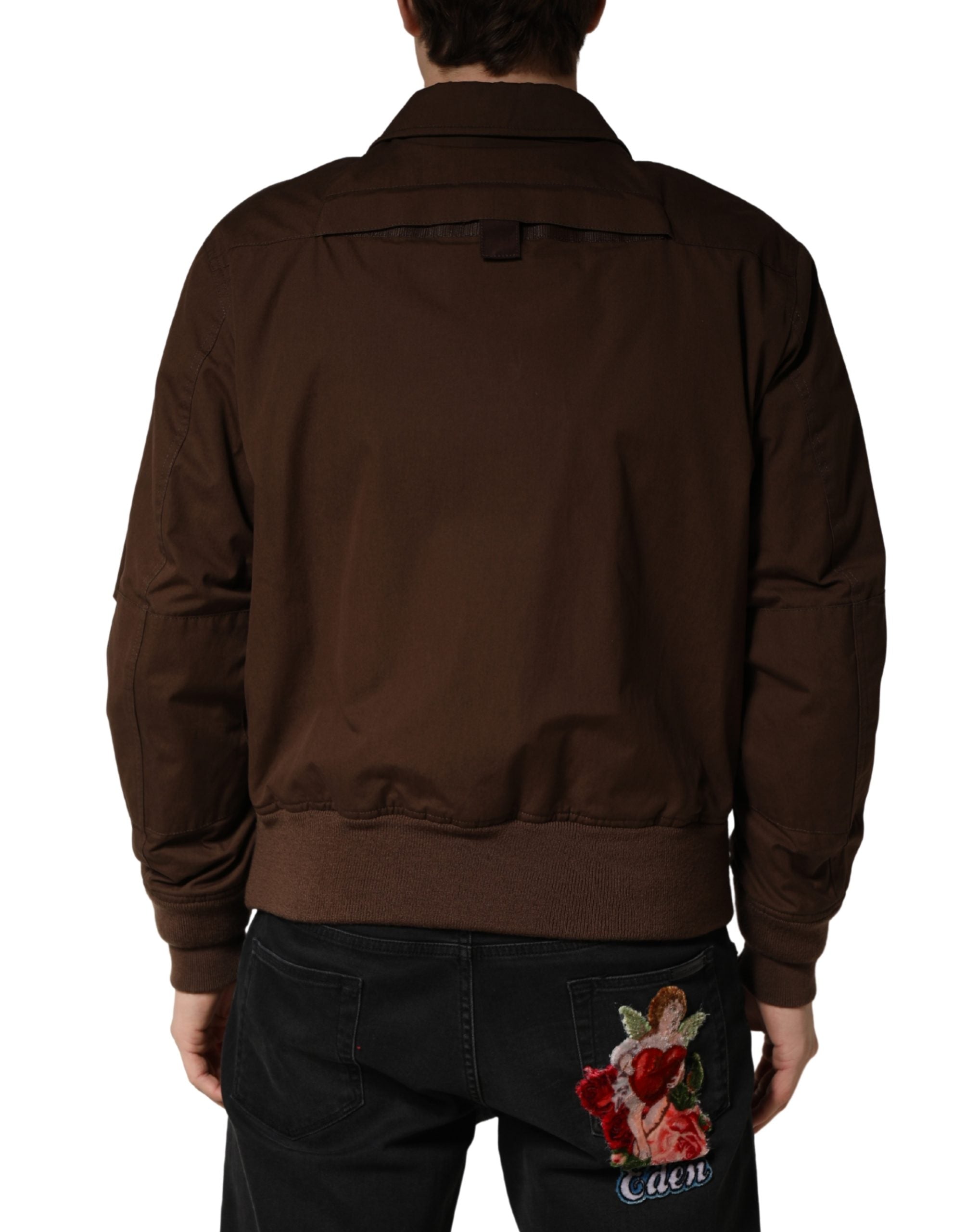 Dolce & Gabbana Brown Cotton-Stretch Bomber Jacket with Full Zip