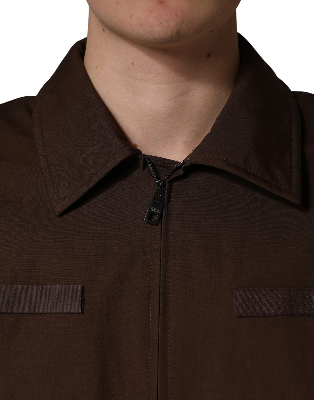 Dolce & Gabbana Brown Cotton-Stretch Bomber Jacket with Full Zip
