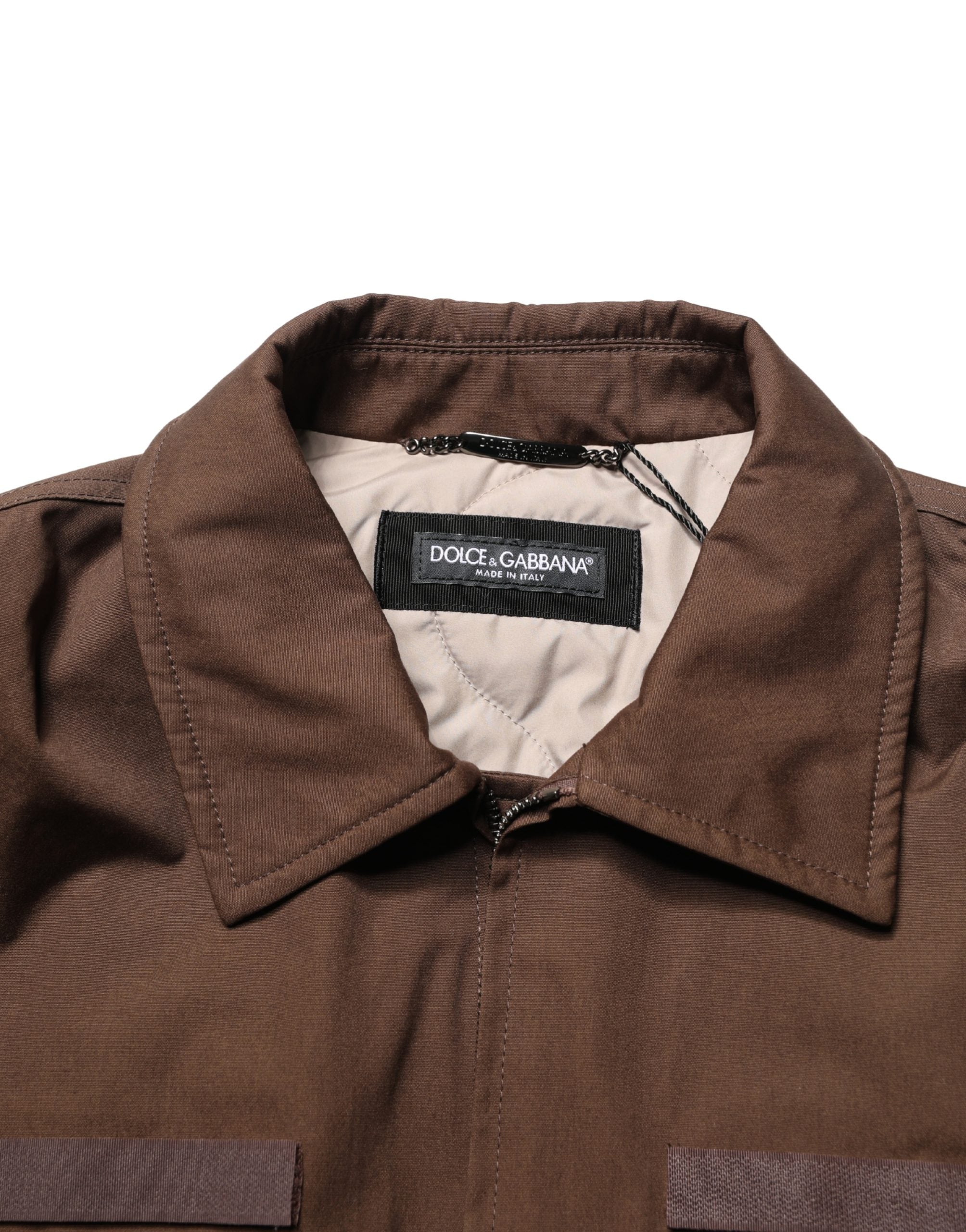 Dolce & Gabbana Brown Cotton-Stretch Bomber Jacket with Full Zip