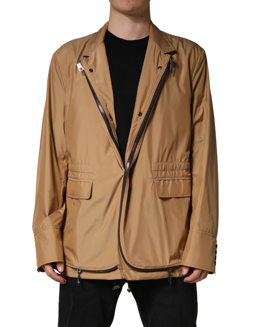 Dolce & Gabbana Brauner einreihiger Mantel mit Layereffekt