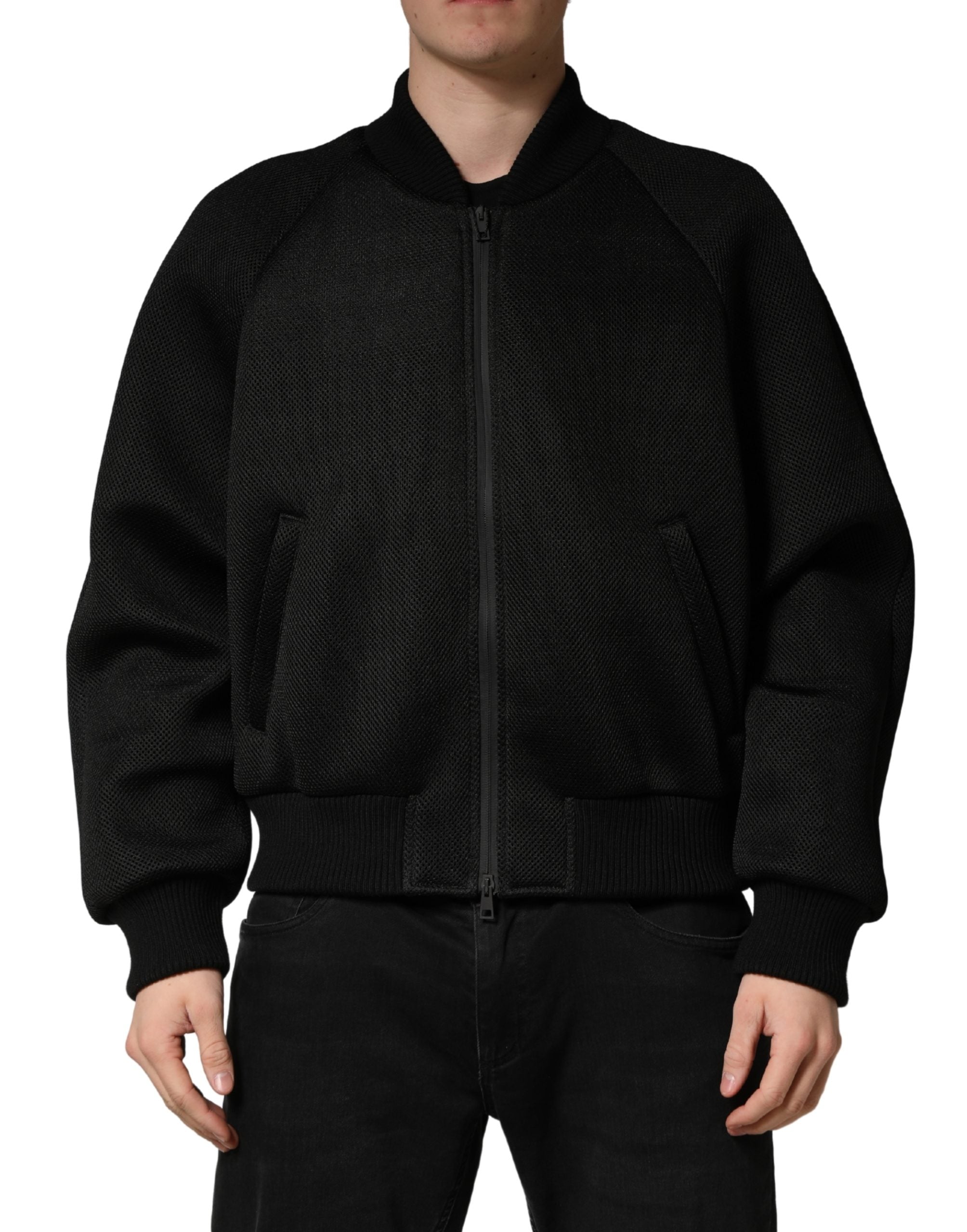 Dolce & Gabbana Men's Black Nylon Bomber Jacket with Full Zip