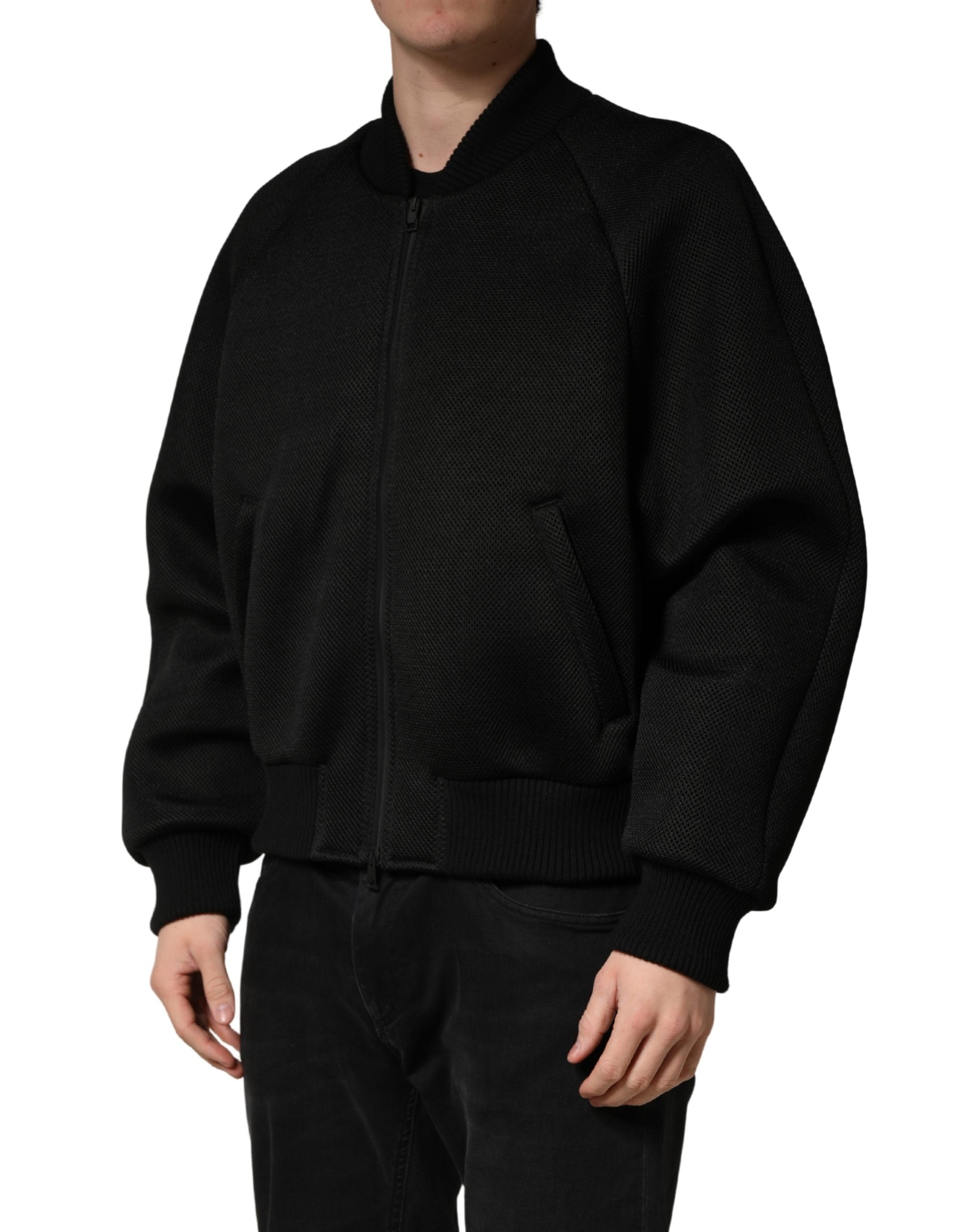 Dolce & Gabbana Men's Black Nylon Bomber Jacket with Full Zip