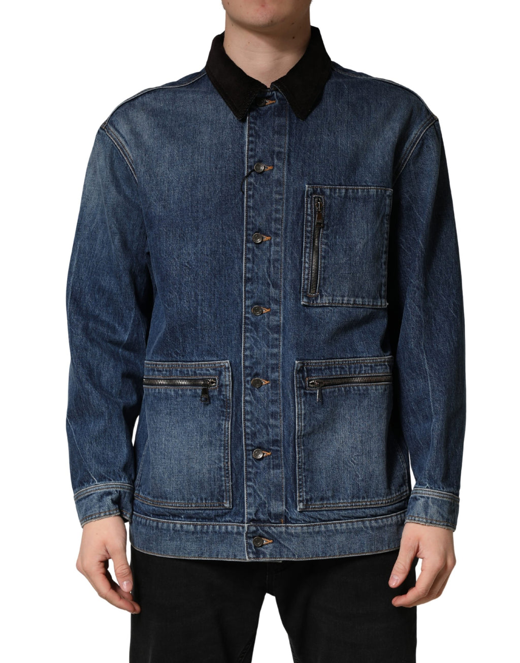 Dolce & Gabbana Men's Black Blue Cotton Denim Blouson Jacket
