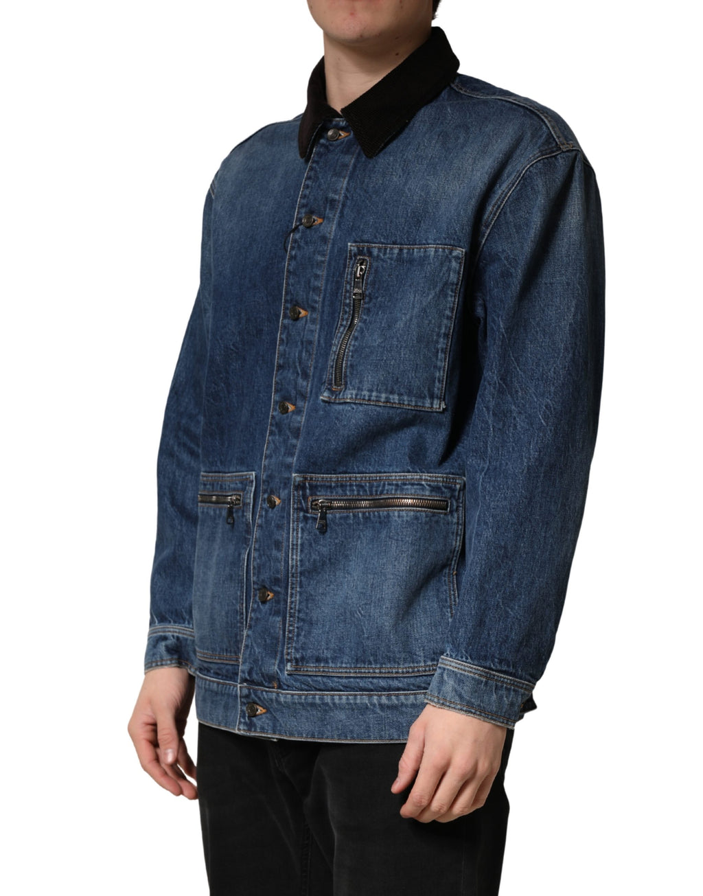 Dolce & Gabbana Men's Black Blue Cotton Denim Blouson Jacket