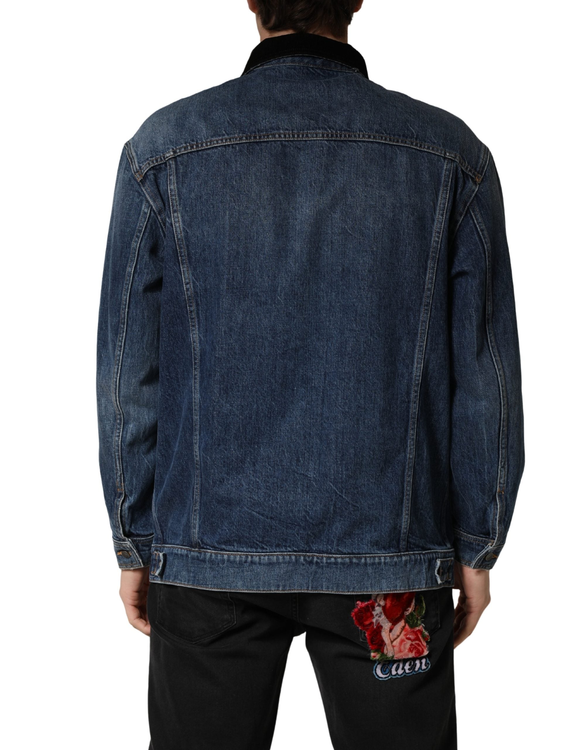 Dolce & Gabbana Men's Black Blue Cotton Denim Blouson Jacket