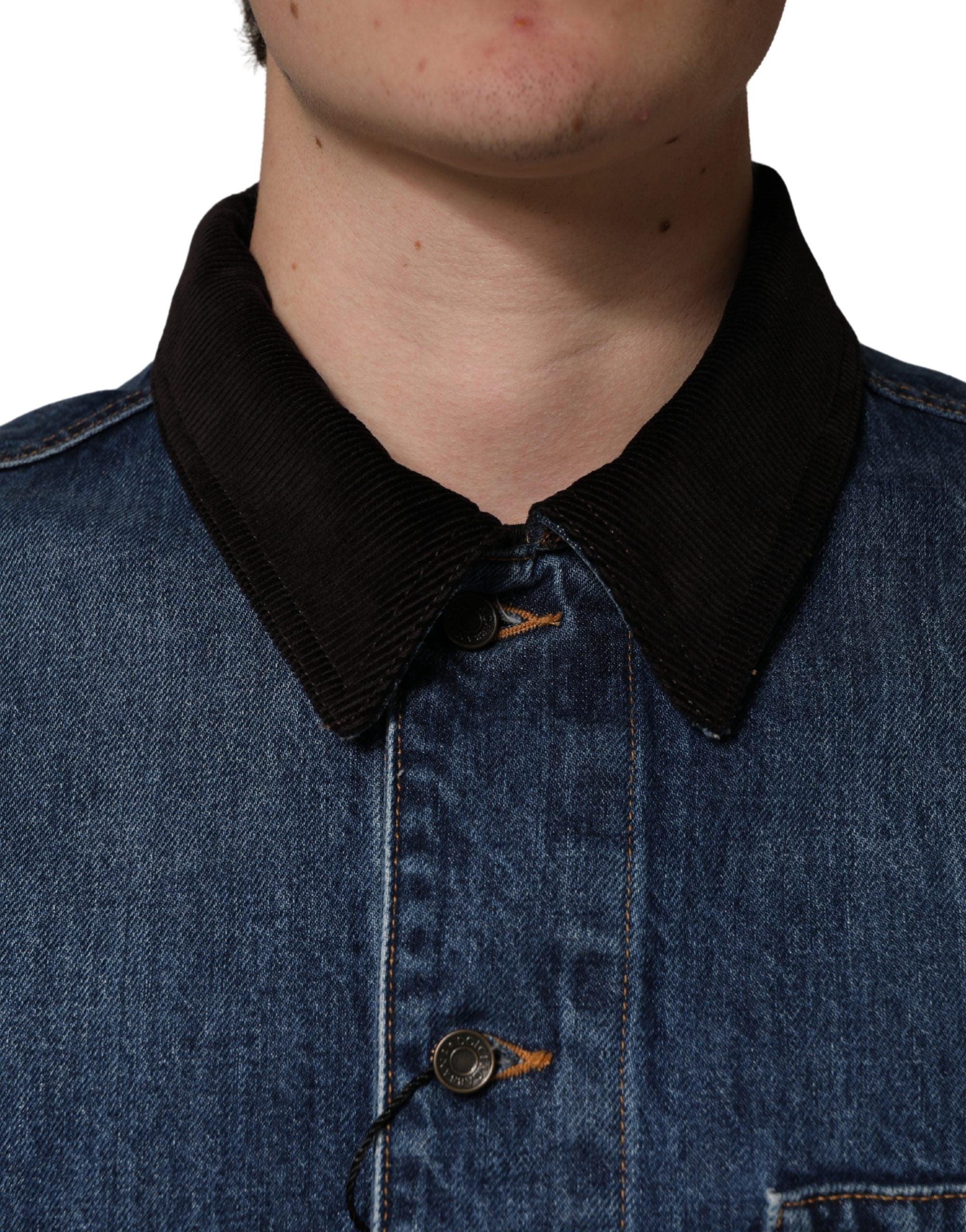 Dolce & Gabbana Men's Black Blue Cotton Denim Blouson Jacket