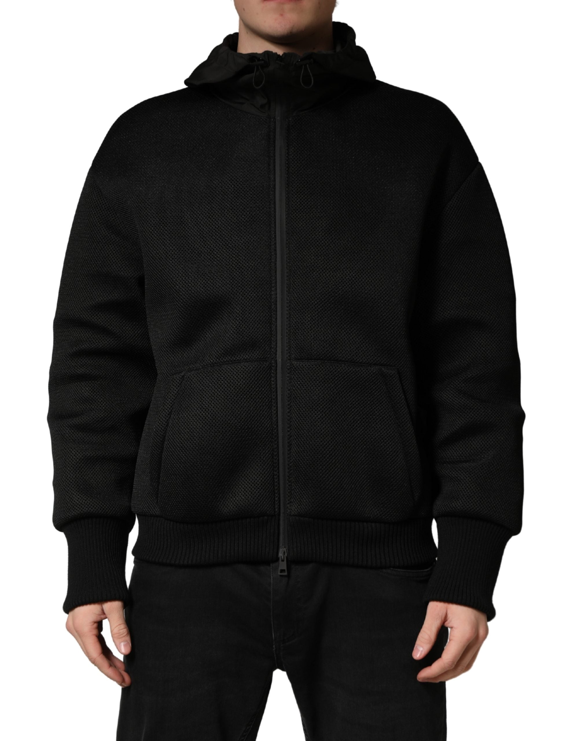 Dolce & Gabbana Men's Black Full Zip Hooded Bomber Jacket