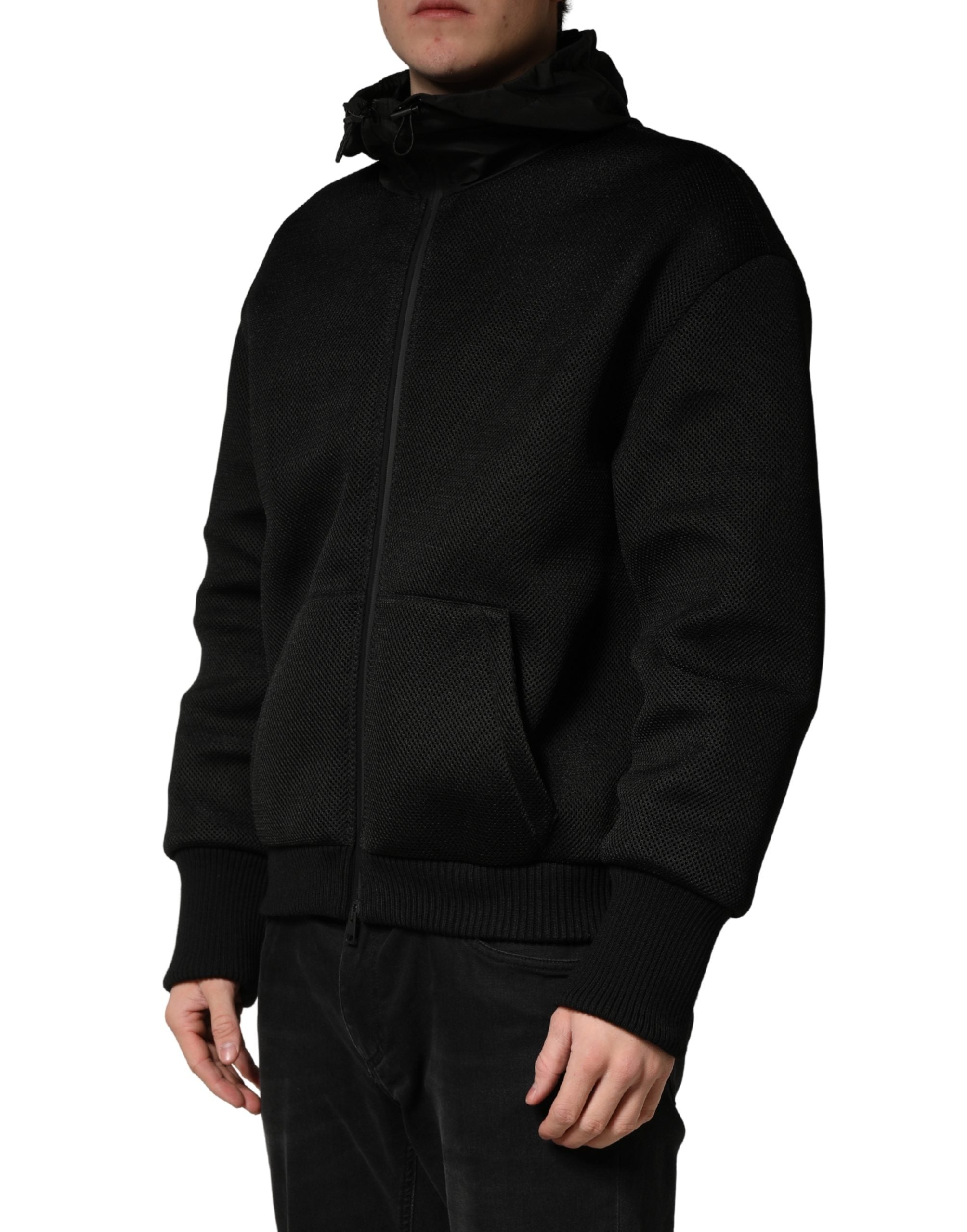 Dolce & Gabbana Men's Black Full Zip Hooded Bomber Jacket