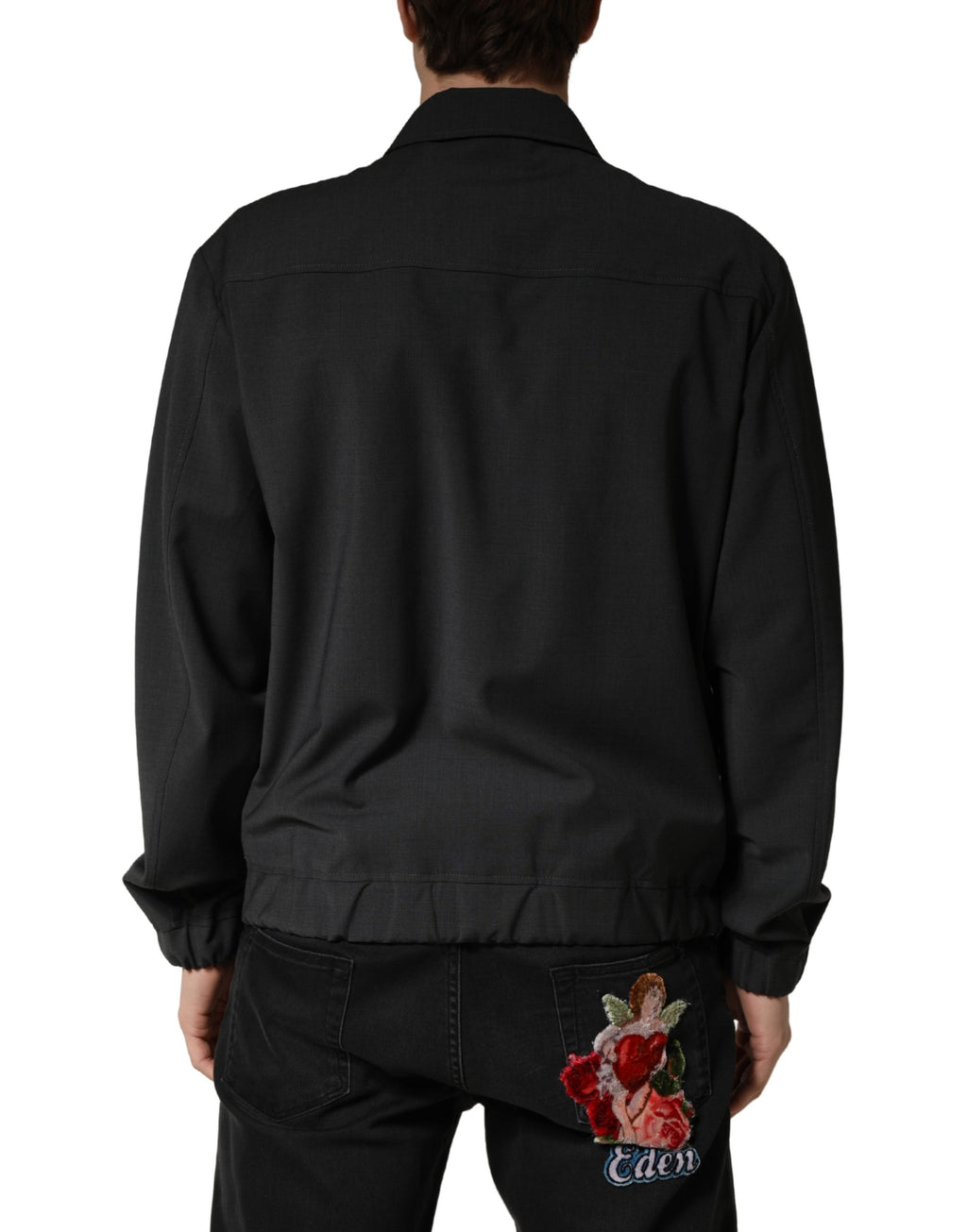 Dolce & Gabbana Schwarze Woll-Bomberjacke mit durchgehendem Reißverschluss und Logo für Herren
