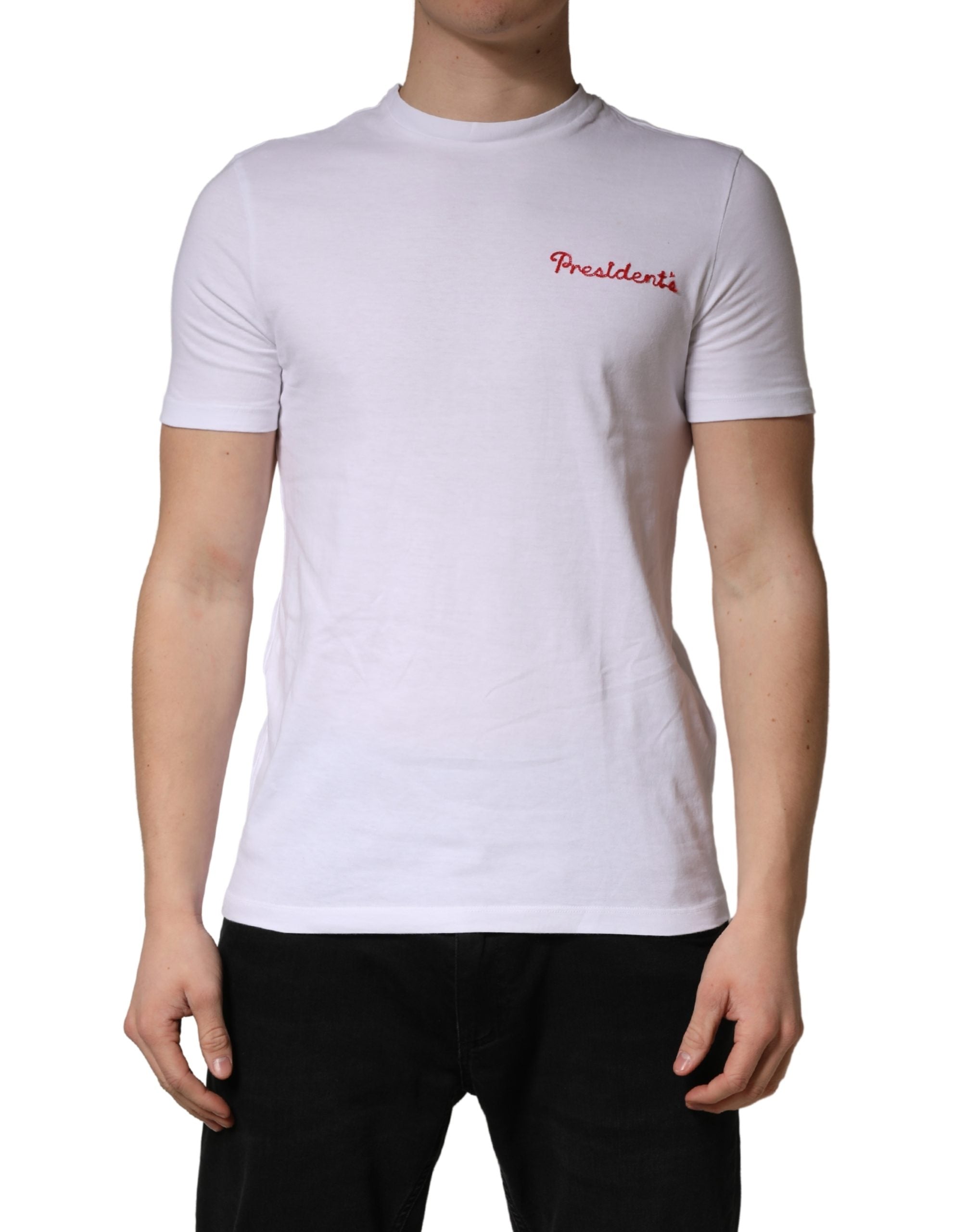 President's Weißes Baumwoll-T-Shirt mit Logo-Stickerei und Rundhalsausschnitt für Herren