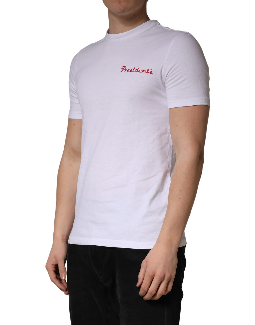 President's Weißes Baumwoll-T-Shirt mit Logo-Stickerei und Rundhalsausschnitt für Herren