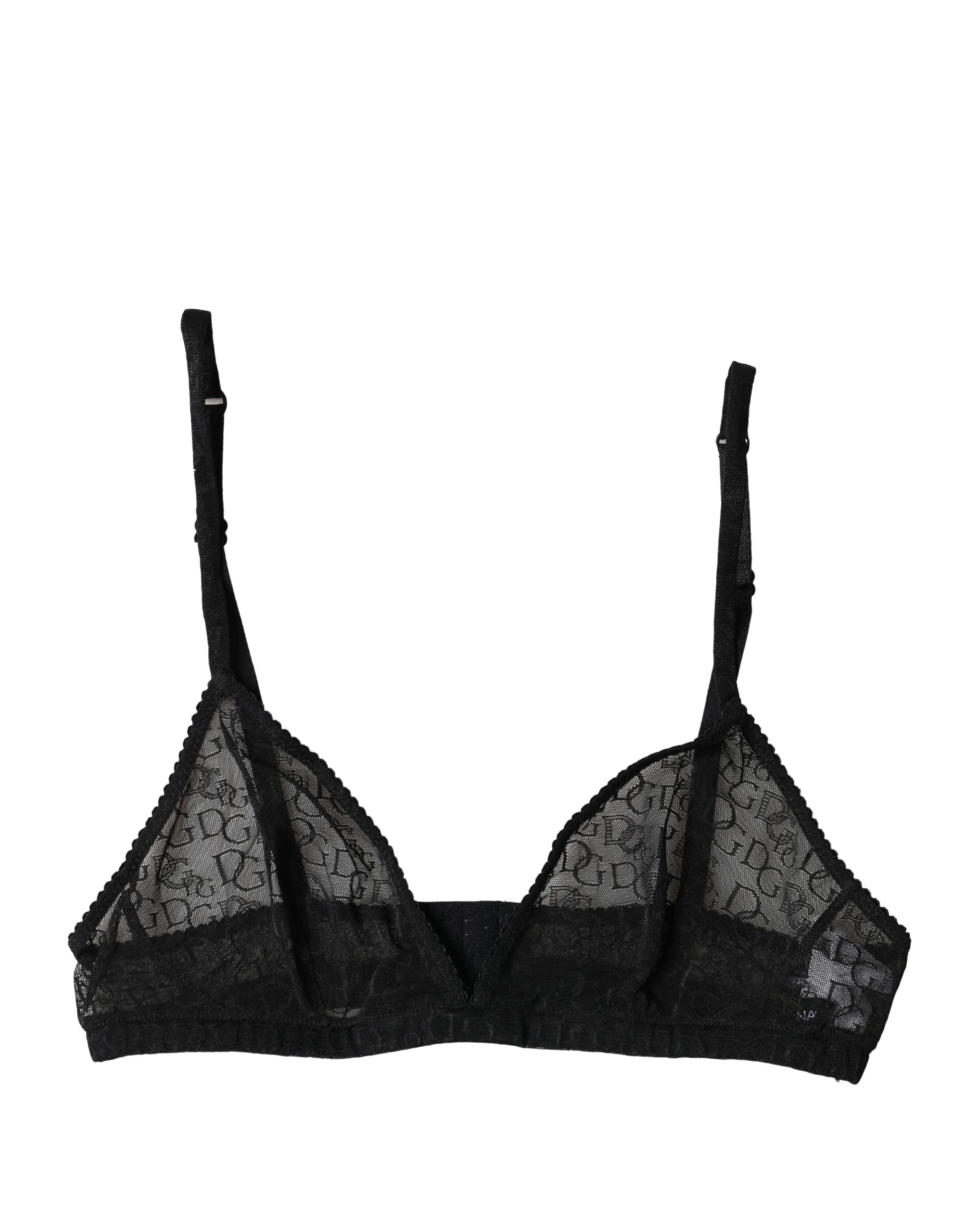 Dolce & Gabbana Black Sheer Soft Cup Bra "Logo Mania" Underwear
