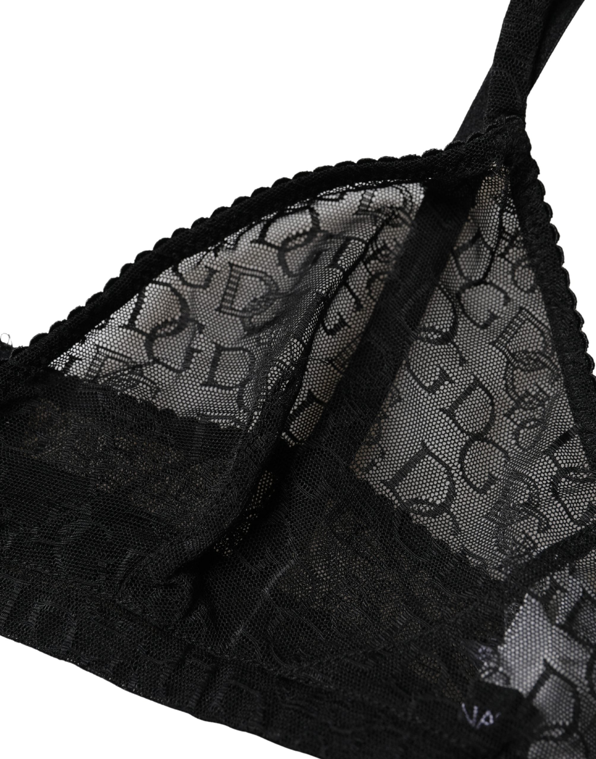 Dolce & Gabbana Black Sheer Soft Cup Bra "Logo Mania" Underwear
