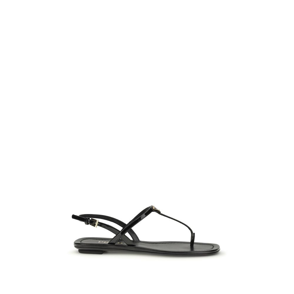 Prada Black Bos Taurus Calf Leather Flip Flop Sandals