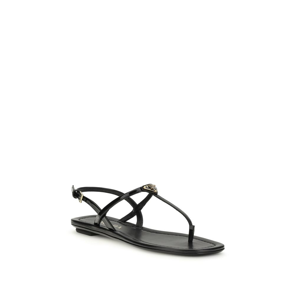 Prada Black Bos Taurus Calf Leather Flip Flop Sandals