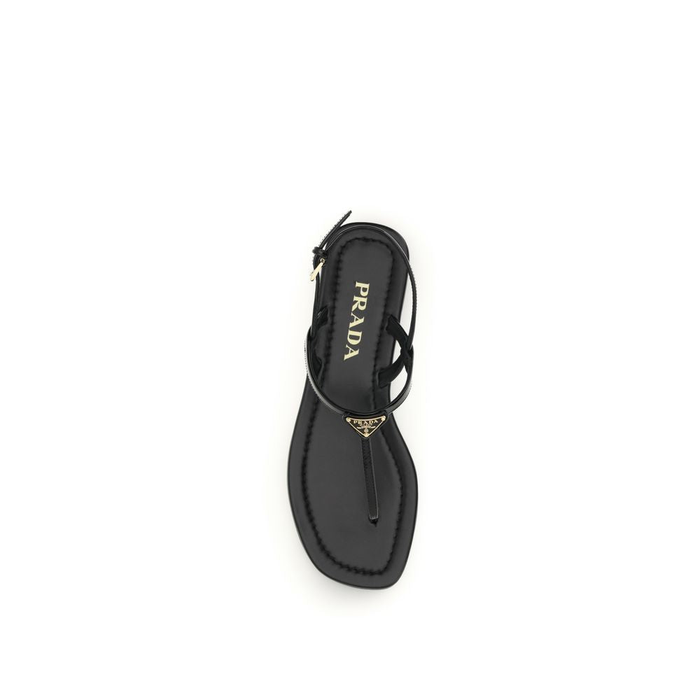 Prada Black Bos Taurus Calf Leather Flip Flop Sandals