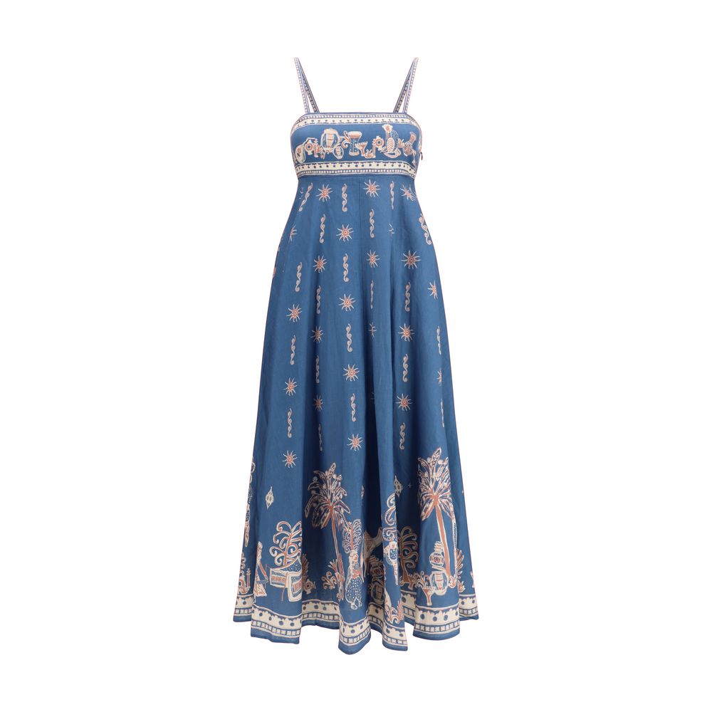 Alemais Blaues Leinen-Freizeitkleid