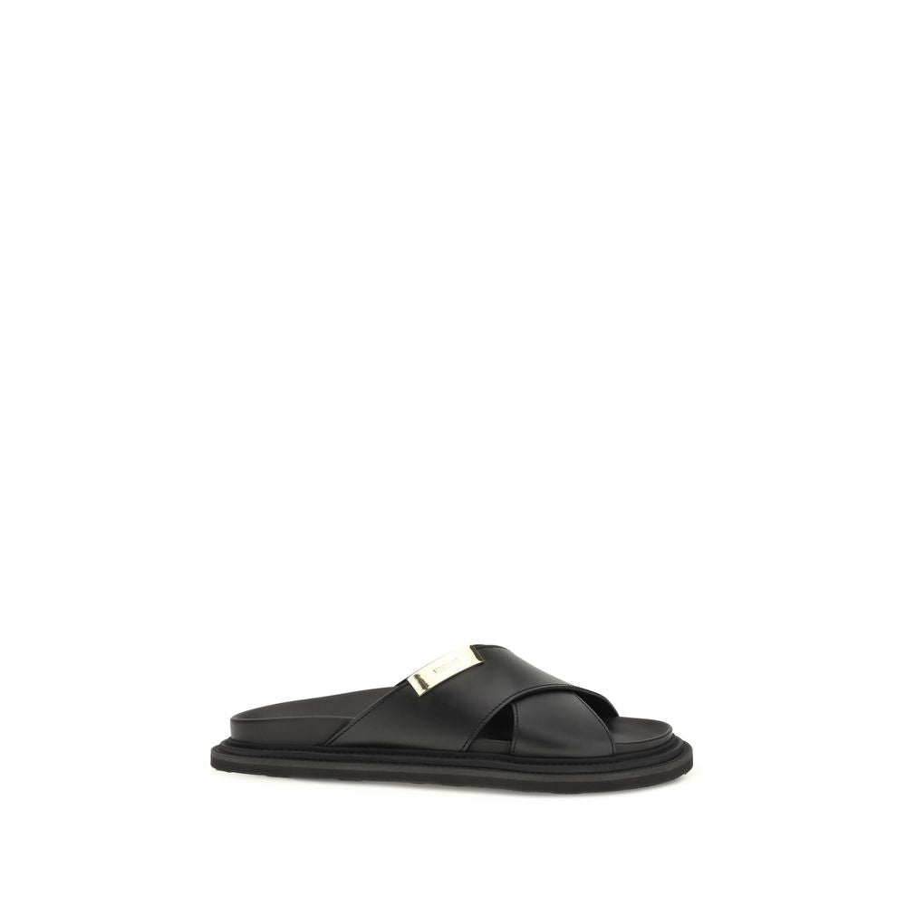 Moschino Schwarze Bos Taurus Kalbsleder-Sandalen mit flachem Absatz