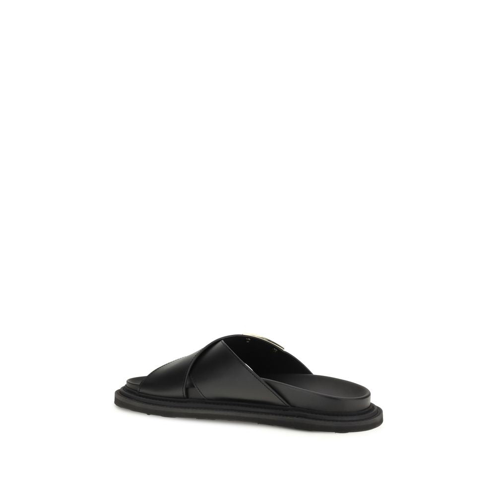 Moschino Schwarze Bos Taurus Kalbsleder-Sandalen mit flachem Absatz