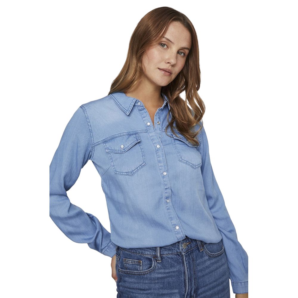 Vila Clothes Hellblaue Baumwollbluse