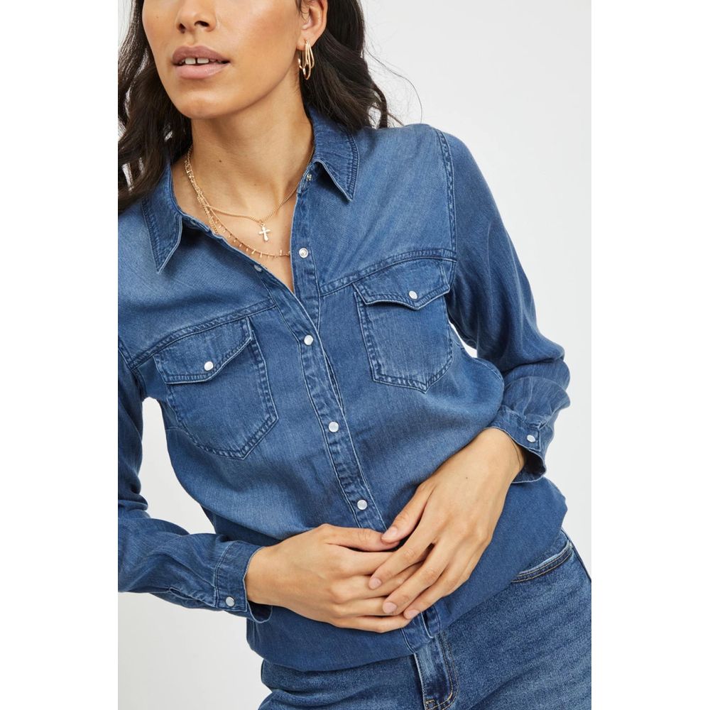 Vila Clothes Blaue Baumwollbluse