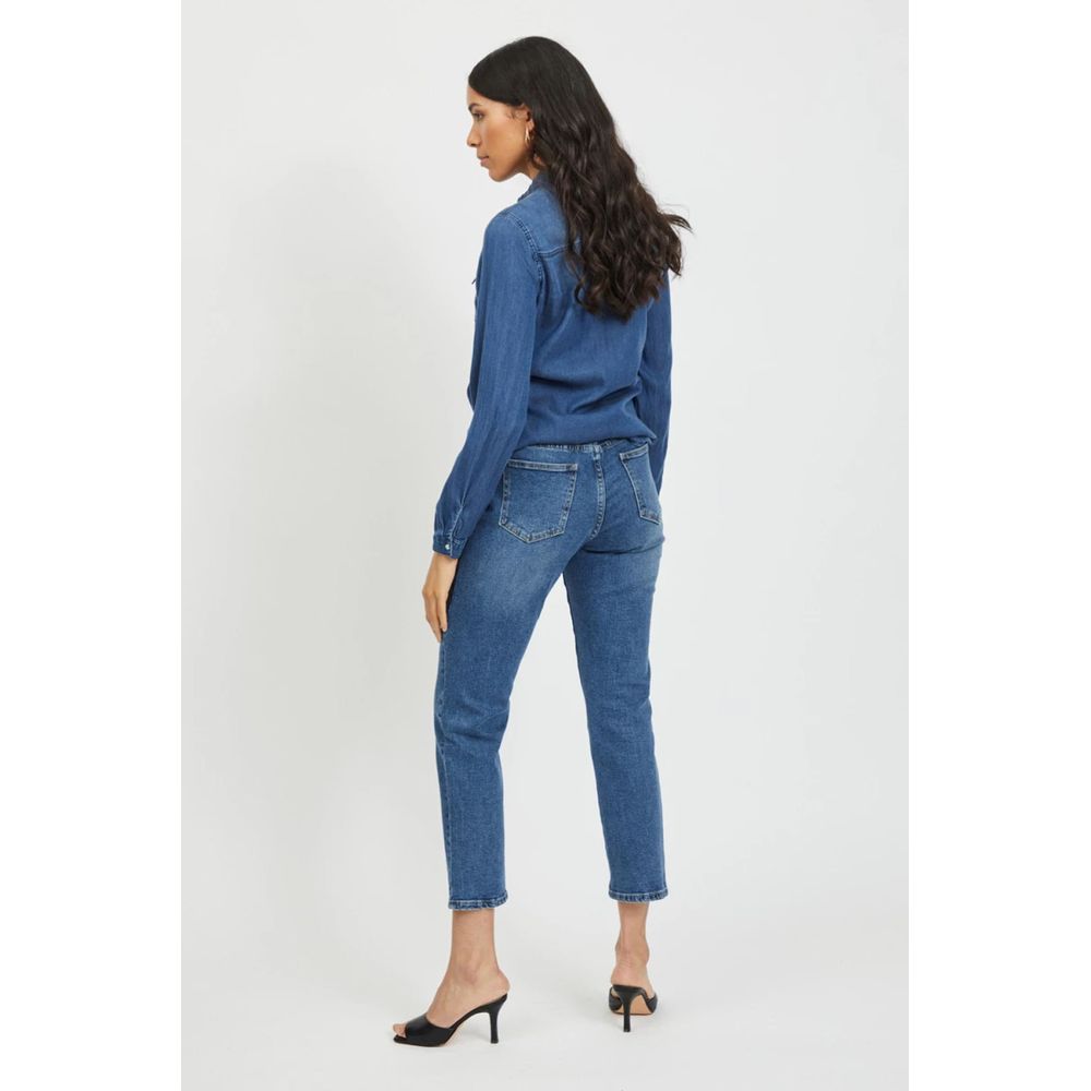 Vila Clothes Blaue Baumwollbluse