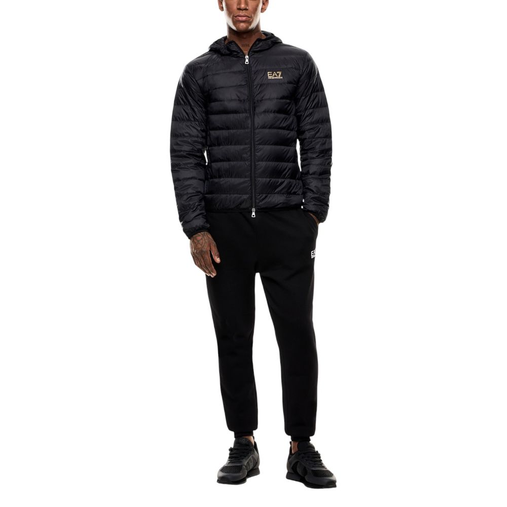 EA7 Emporio Armani Zweifarbige Polyamid-Steppjacke in voller Länge