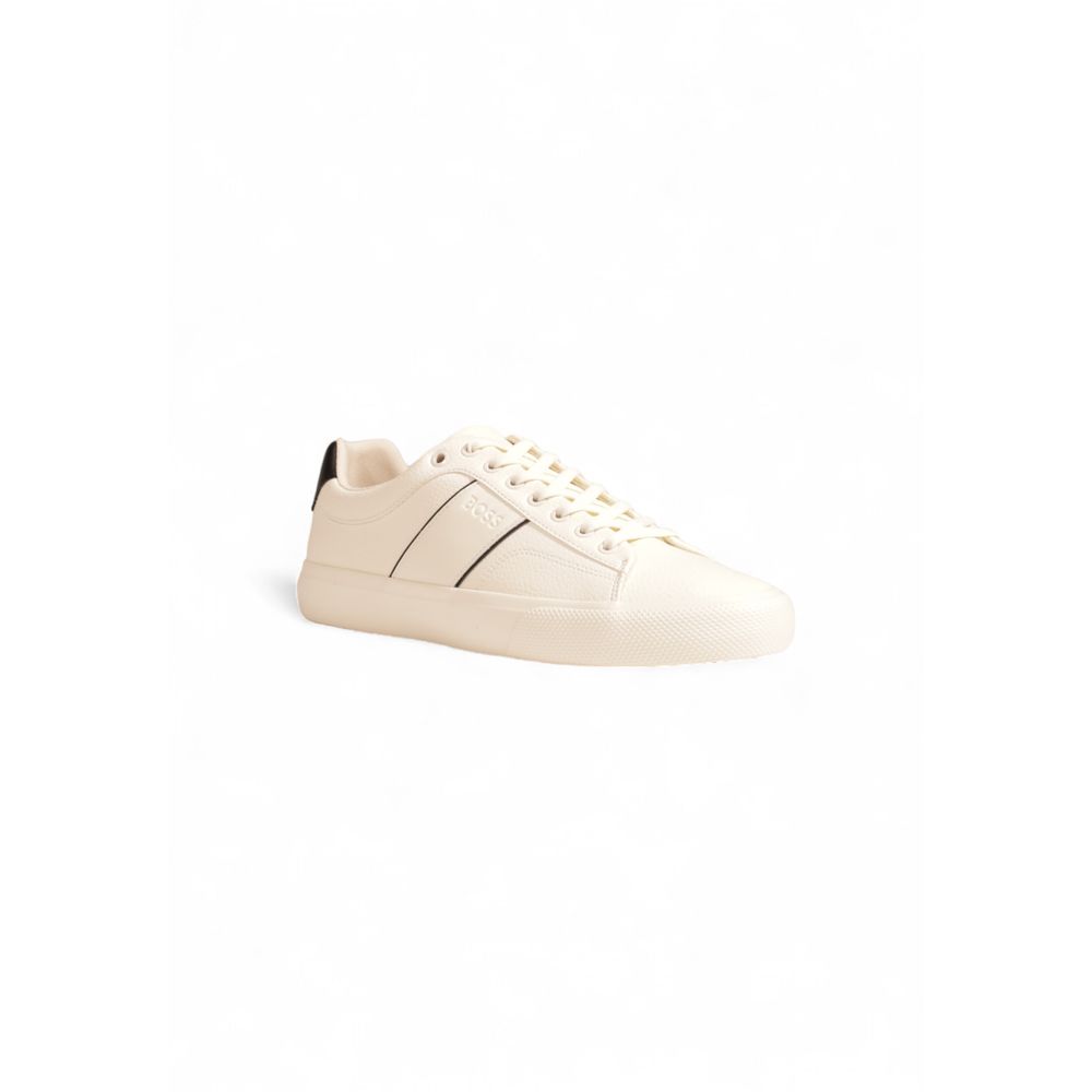 Hugo Boss Cremefarbene Leder-Sneaker mit niedrigem Schaft