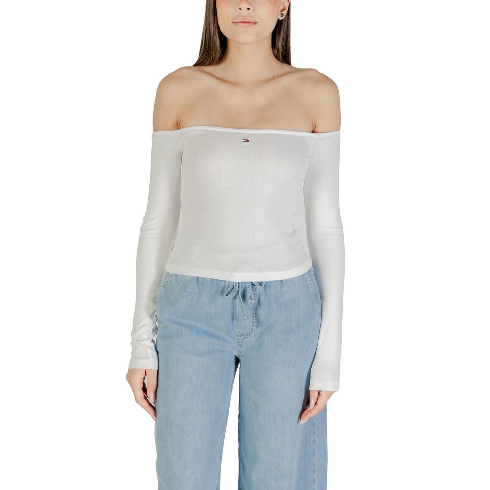 Tommy Hilfiger Jeans Ecru Recycled Cotton Long Sleeve T-Shirt