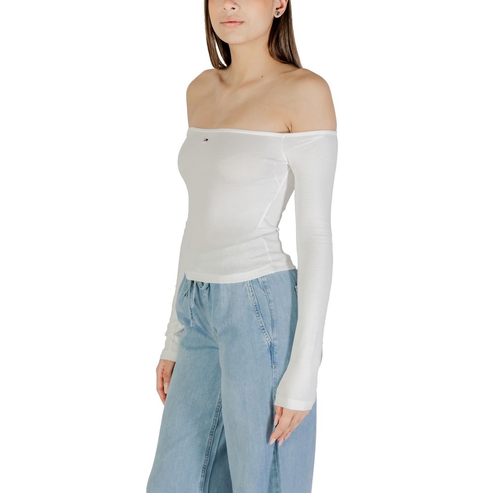 Tommy Hilfiger Jeans Ecru Recycled Cotton Long Sleeve T-Shirt