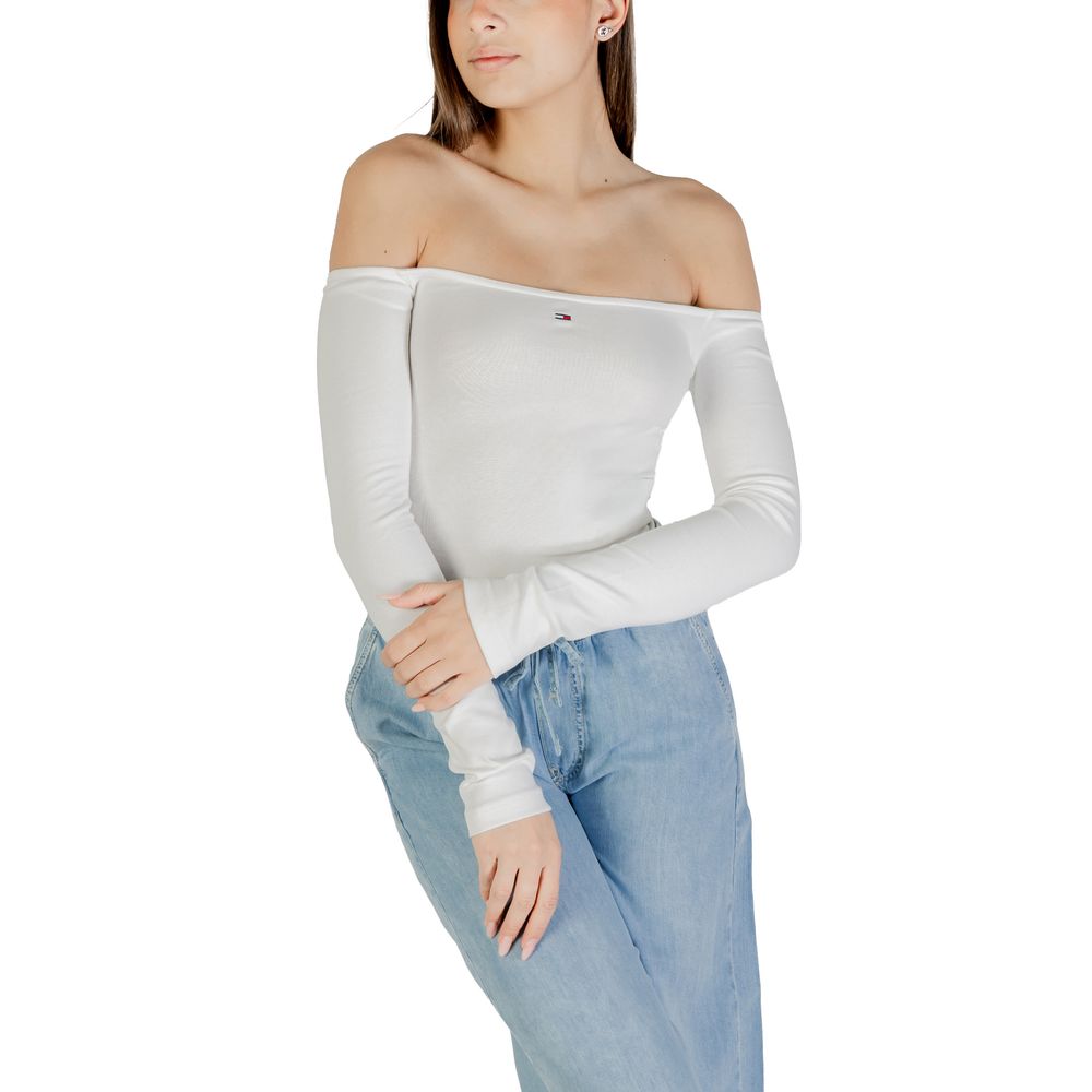 Tommy Hilfiger Jeans Ecru Recycled Cotton Long Sleeve T-Shirt