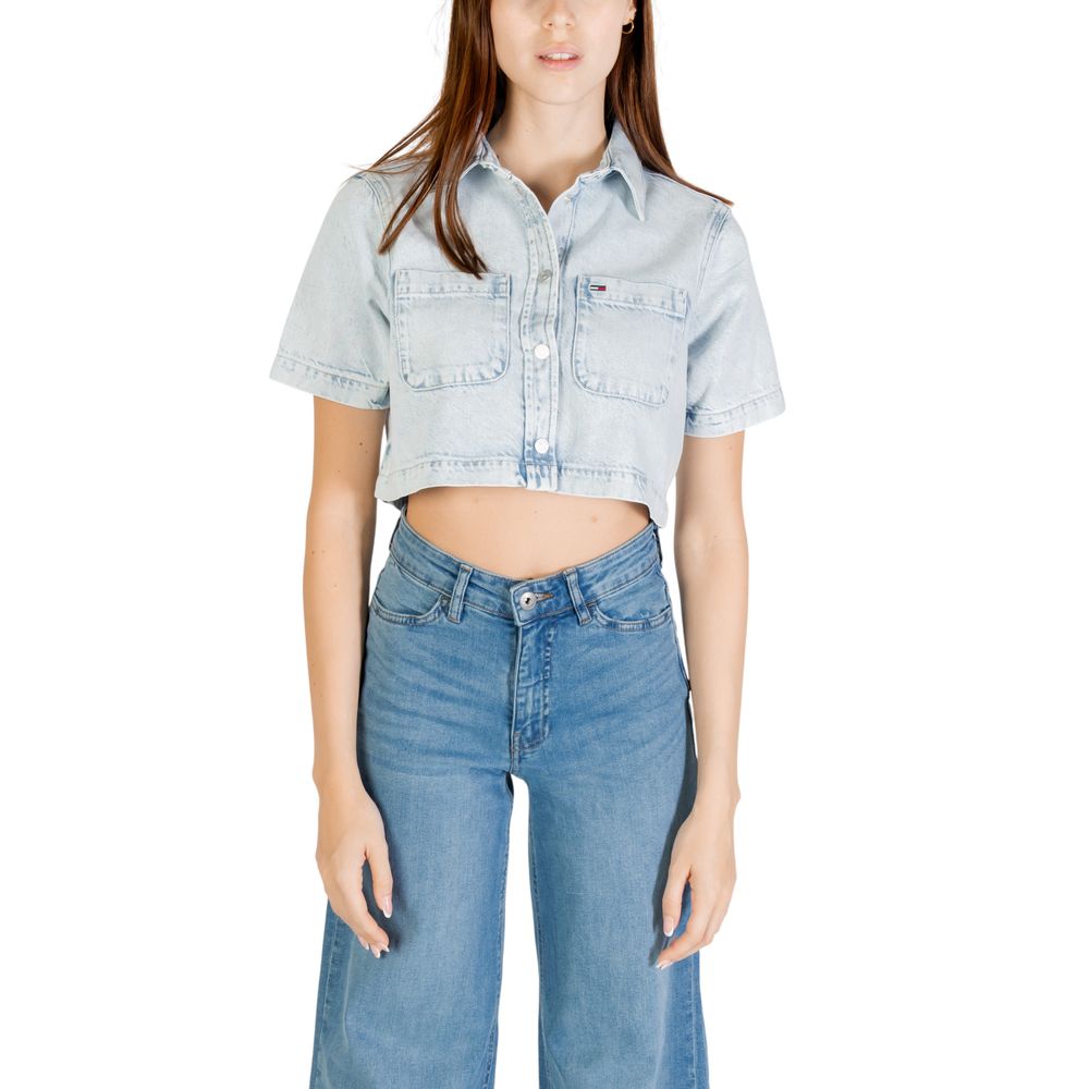 Tommy Hilfiger Jeans Hellblaues Kurzarmhemd aus recycelter Baumwolle