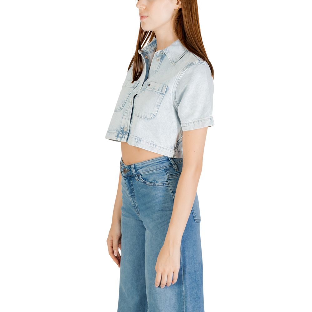Tommy Hilfiger Jeans Hellblaues Kurzarmhemd aus recycelter Baumwolle