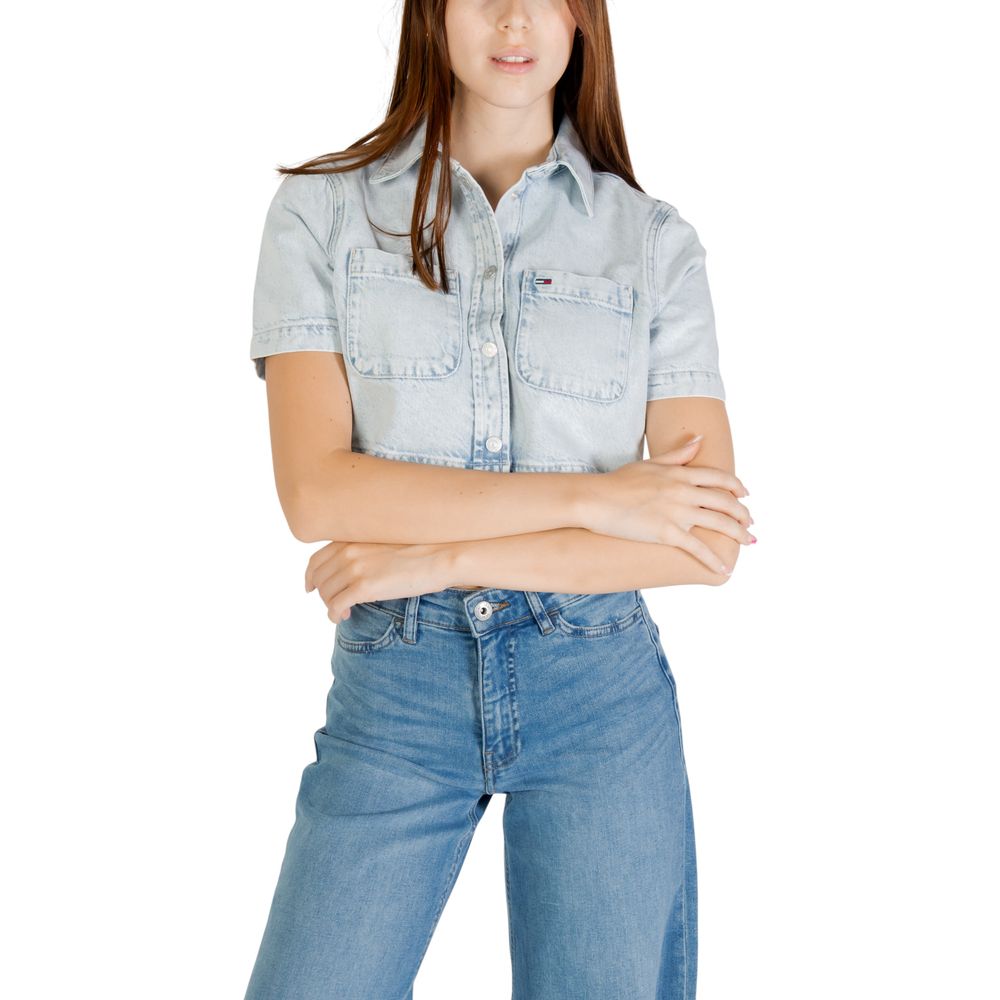 Tommy Hilfiger Jeans Hellblaues Kurzarmhemd aus recycelter Baumwolle