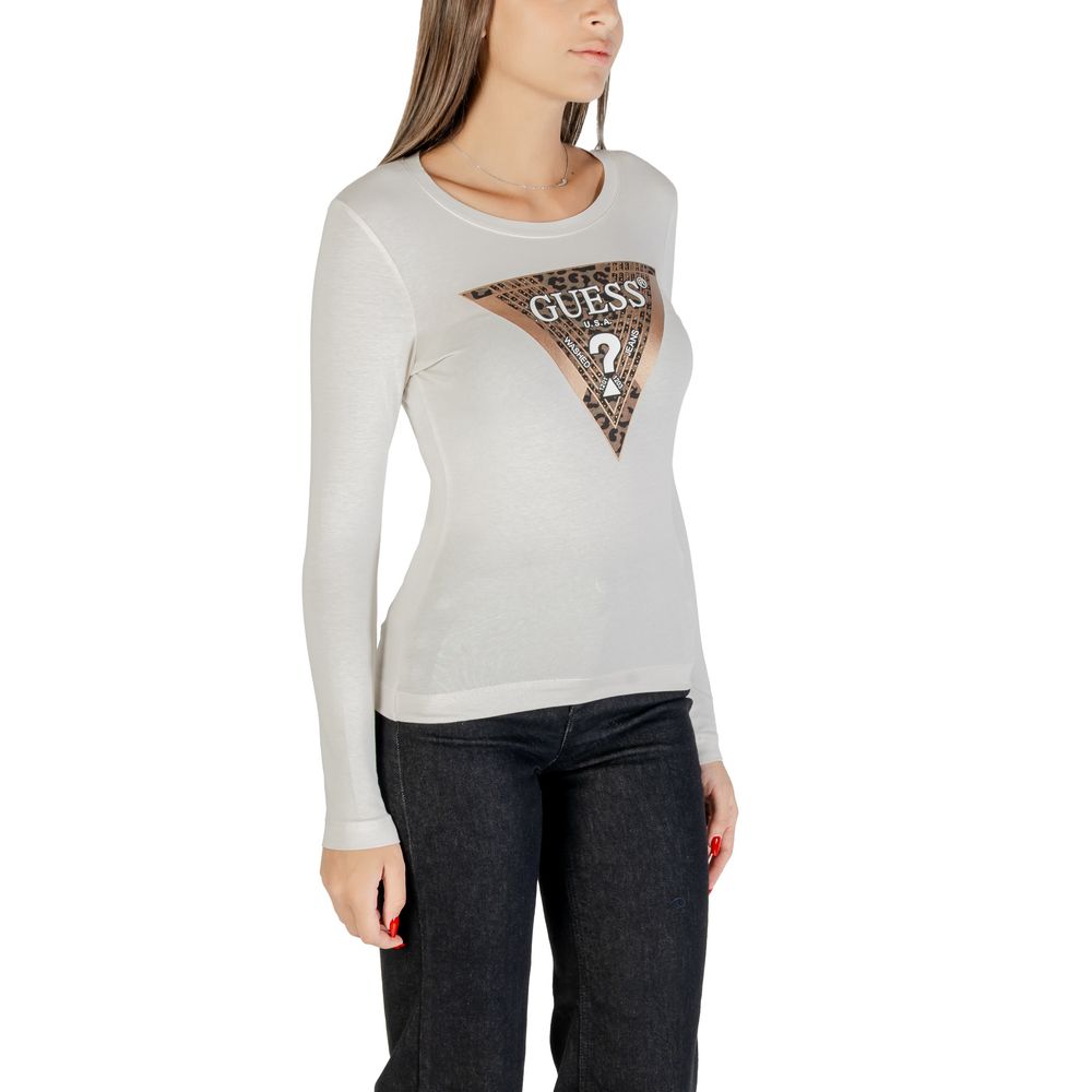 Guess Cremefarbenes Langarm-T-Shirt aus Baumwolle