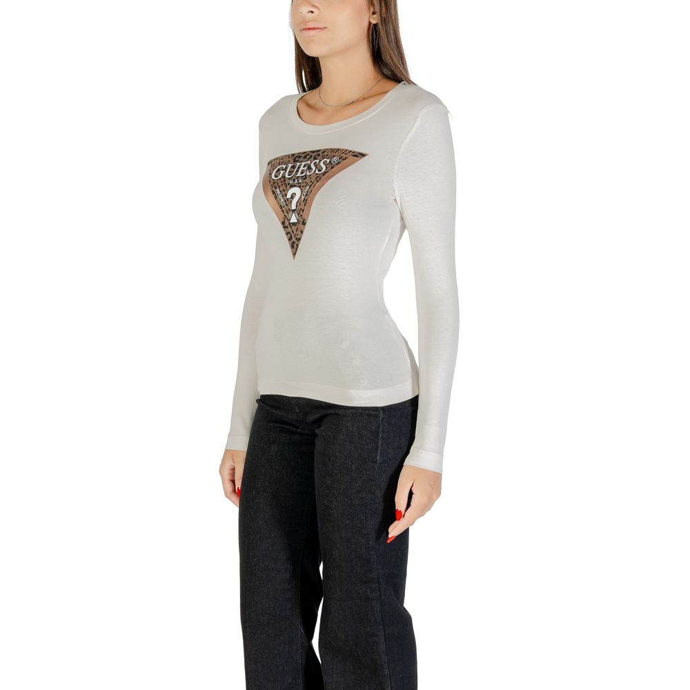 Guess Cremefarbenes Langarm-T-Shirt aus Baumwolle