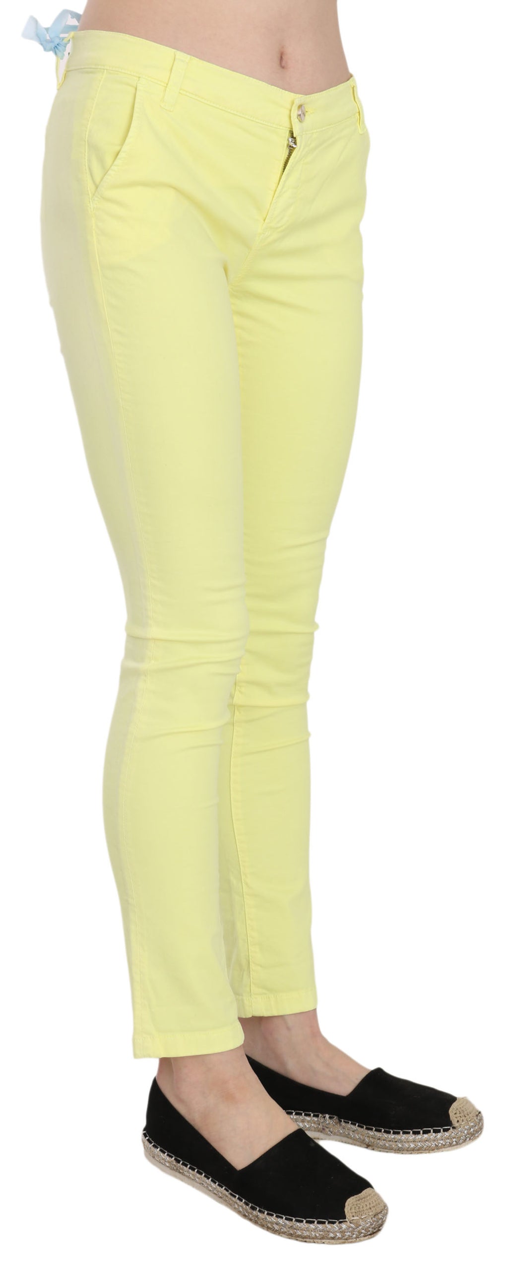 PINKO Gelbe Baumwoll-Stretchhose mit niedriger Taille Skinny Casual Trouser Pants