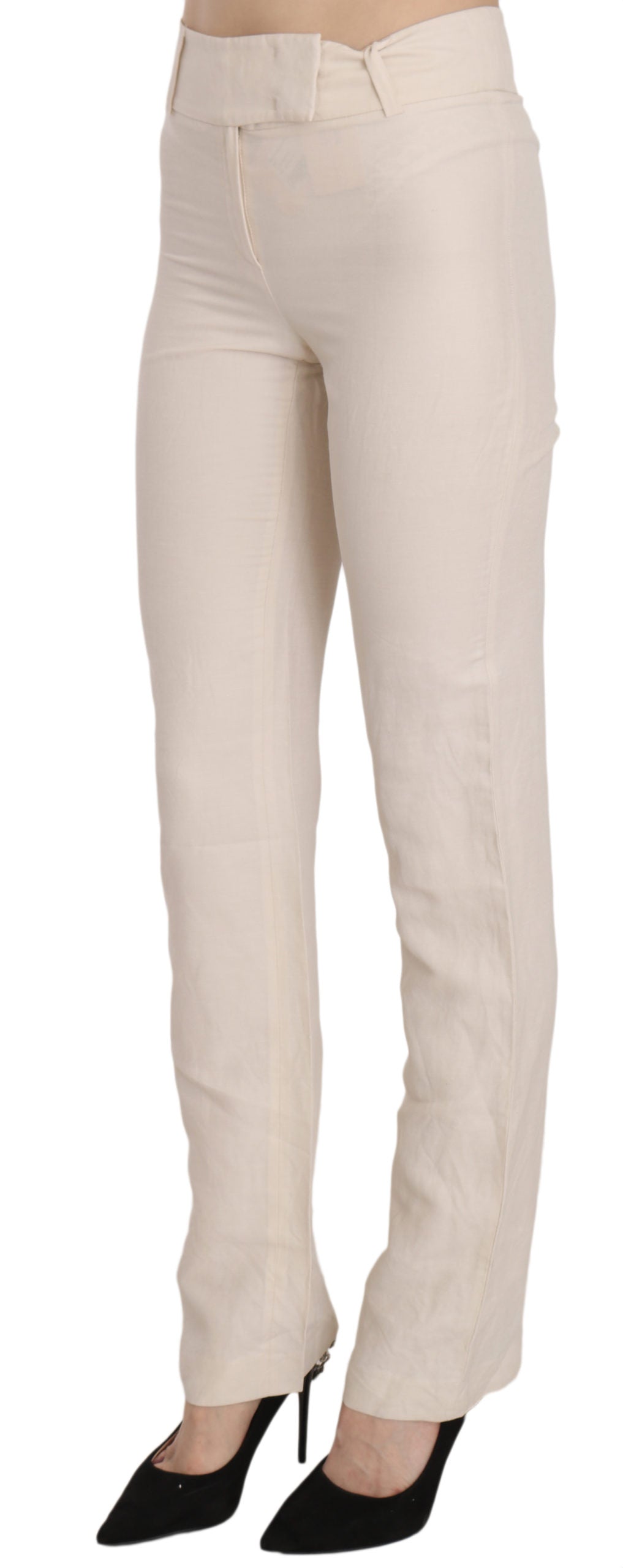 LAUREL White High-Waisted Flared Silk-Blend Trousers