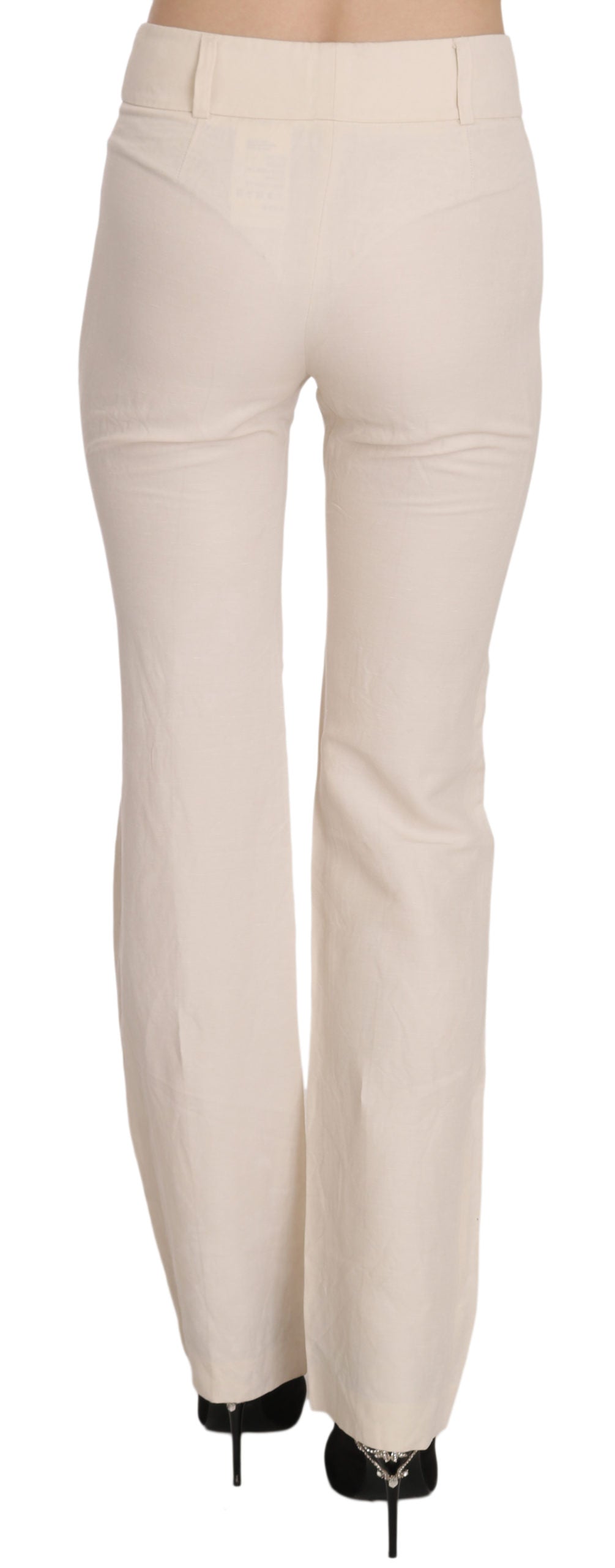 LAUREL White High-Waisted Flared Silk-Blend Trousers
