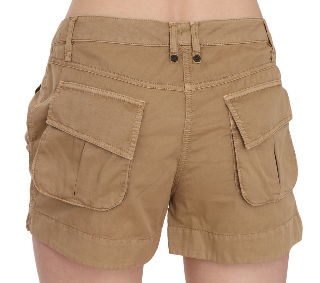 PLEIN SUD Brown Mid-Rise Mini Shorts in 100% Cotton