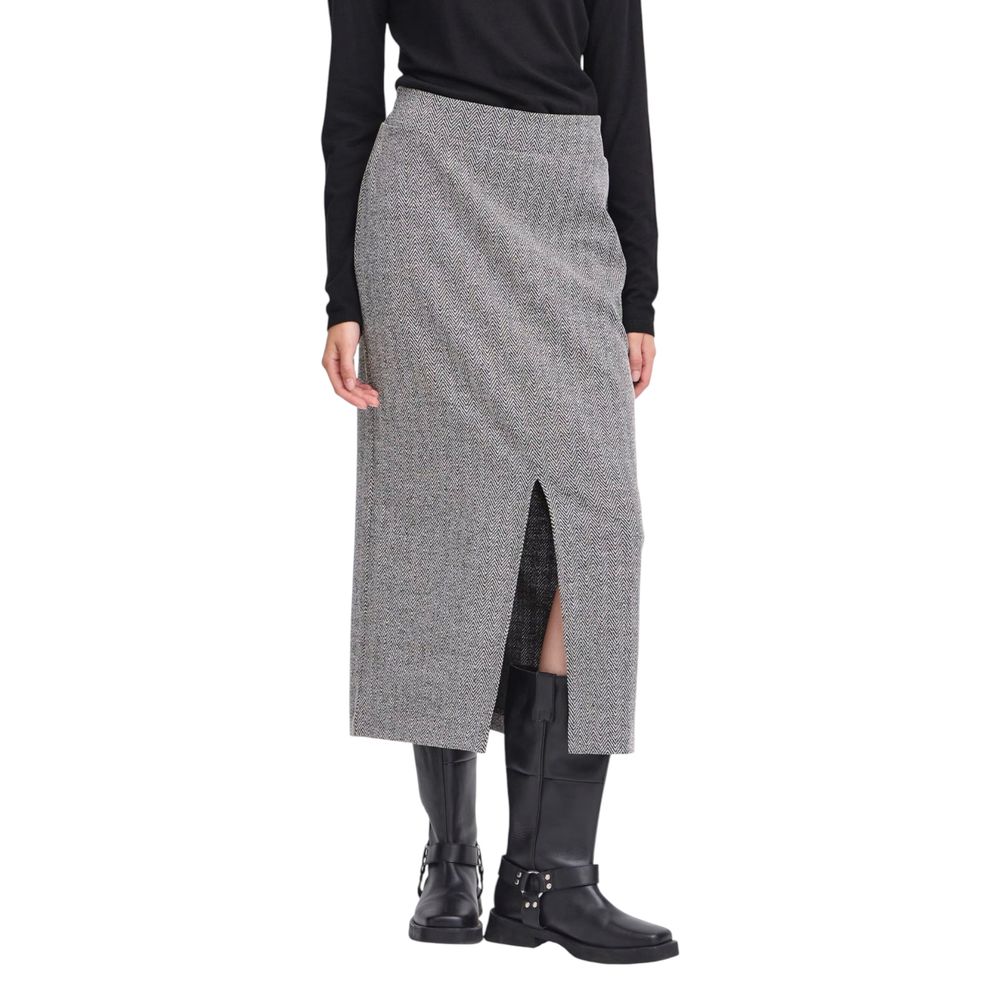 ICHI Black and White Long Polyester Skirt