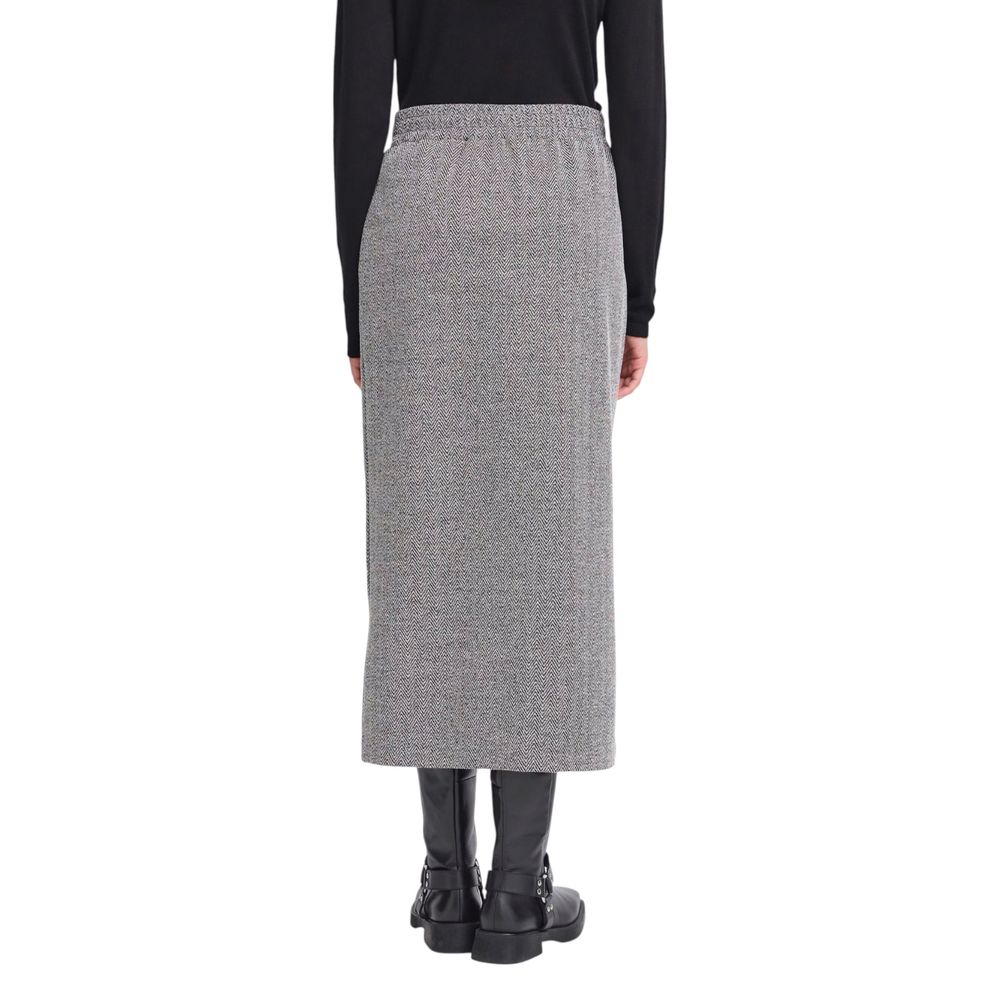 ICHI Black and White Long Polyester Skirt