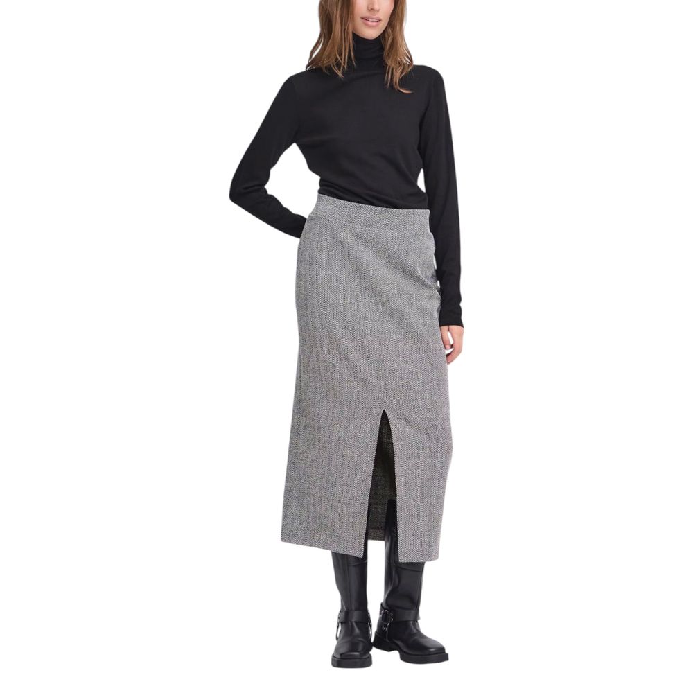ICHI Black and White Long Polyester Skirt