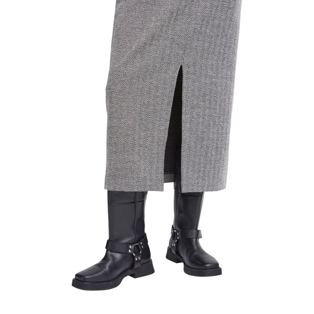 ICHI Black and White Long Polyester Skirt
