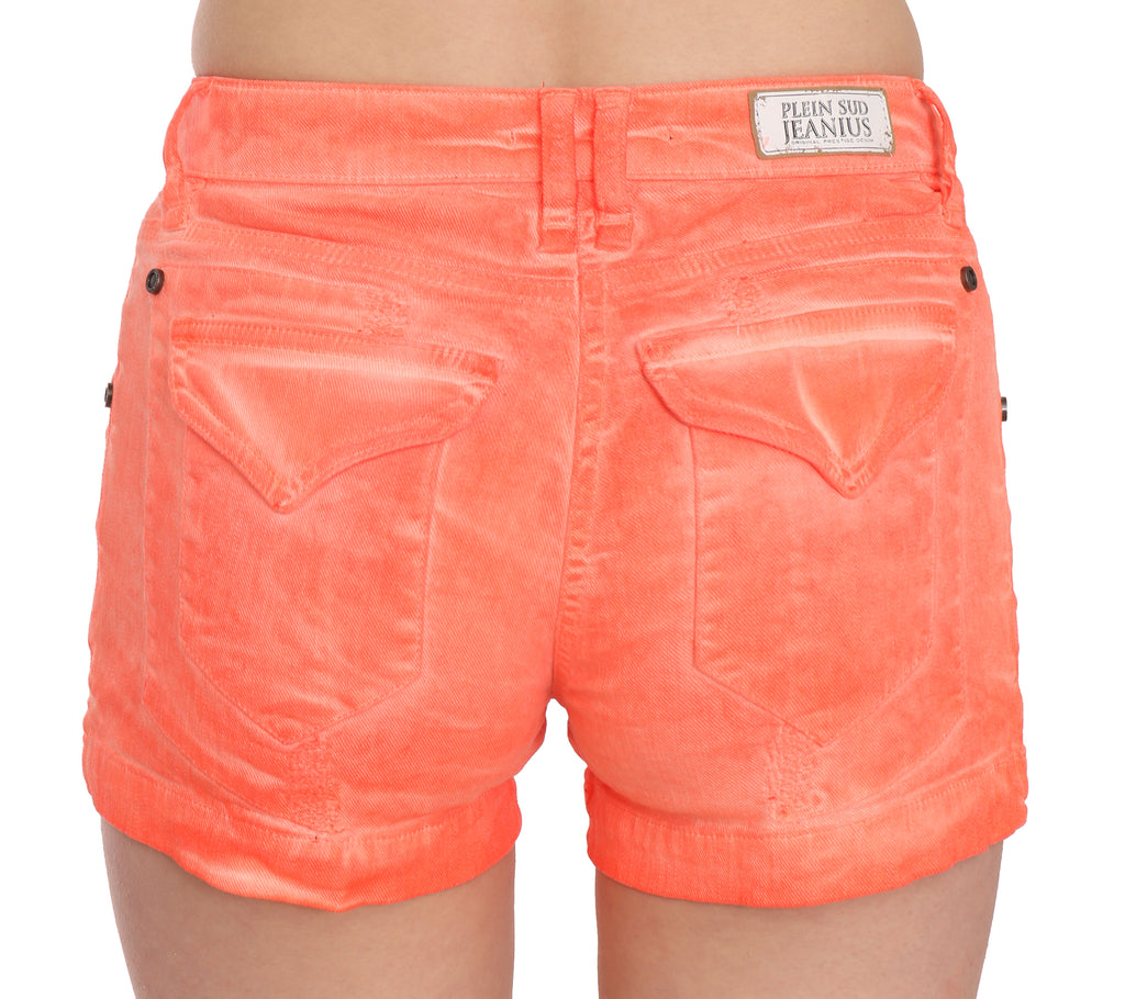 PLEIN SUD Orangefarbene Mini-Shorts aus Baumwoll-Denim mit mittlerer Taille