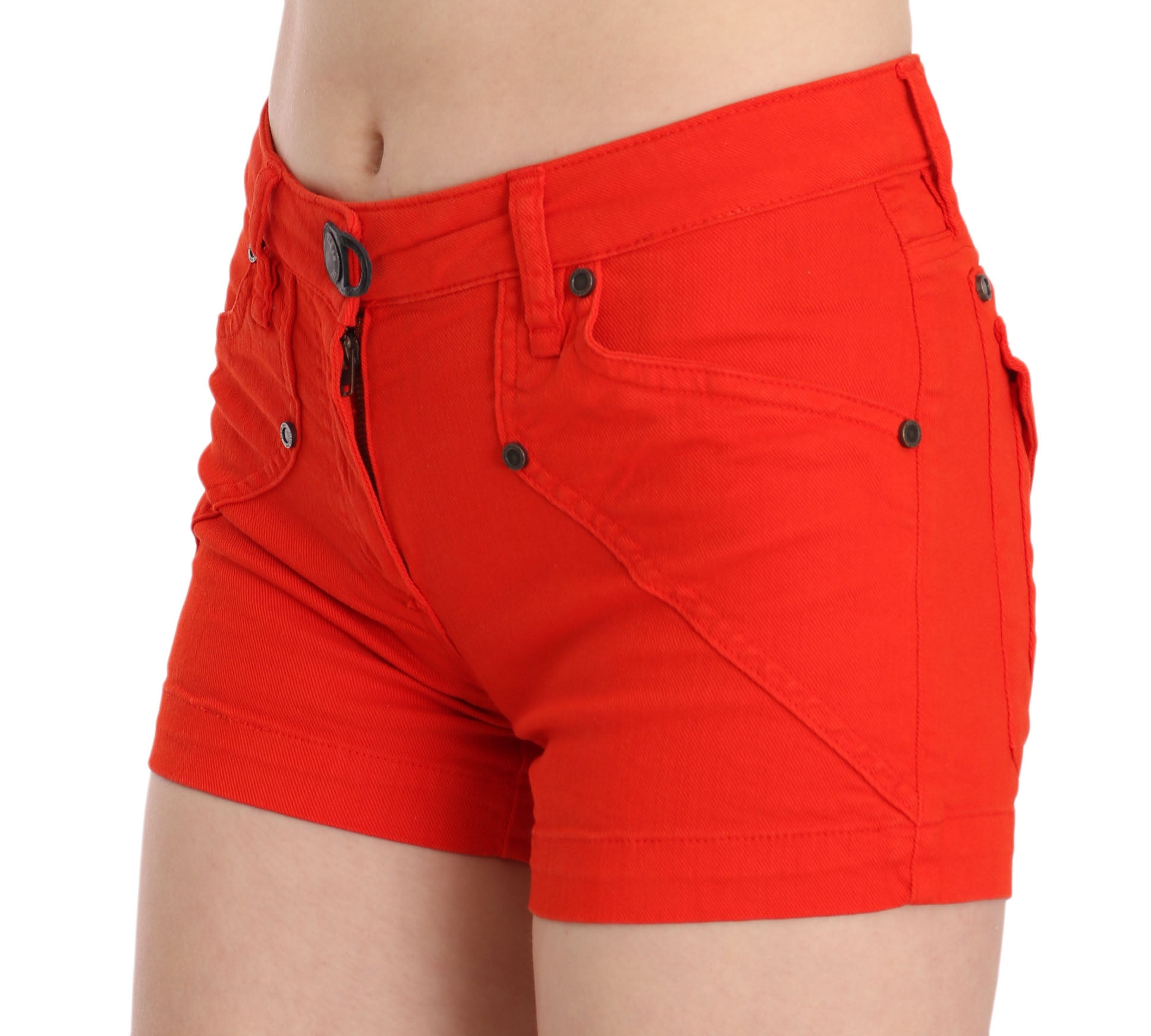 PLEIN SUD Orangefarbener Denim-Mini aus Baumwolle mit mittlerer Taille